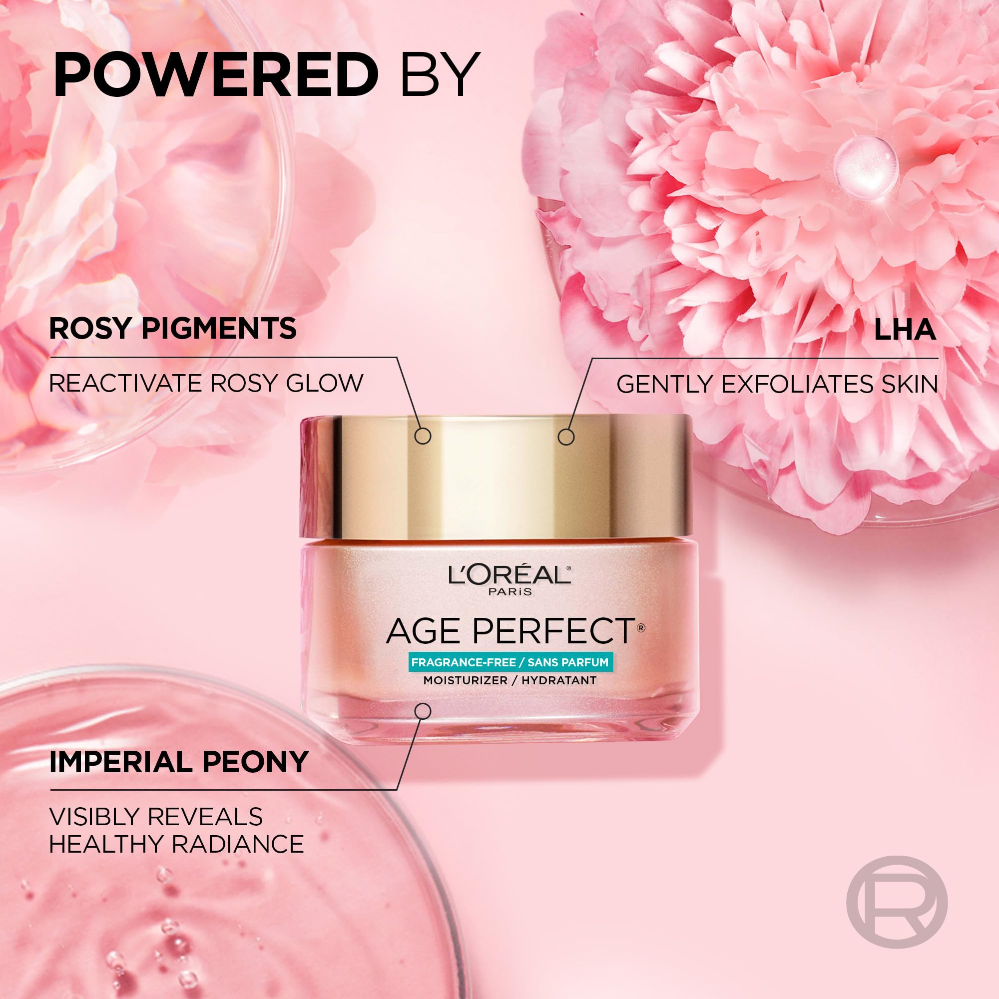 Close-up of the Rosy Tone jar showing fragrance-free formula for sensitive skin.