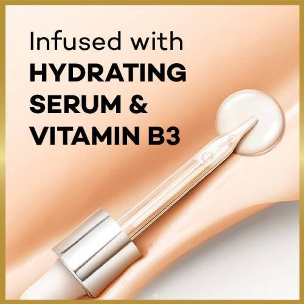 L'Oreal Paris Age Perfect Serum Radiant, etiqueta SPF50, protege la piel del sol.