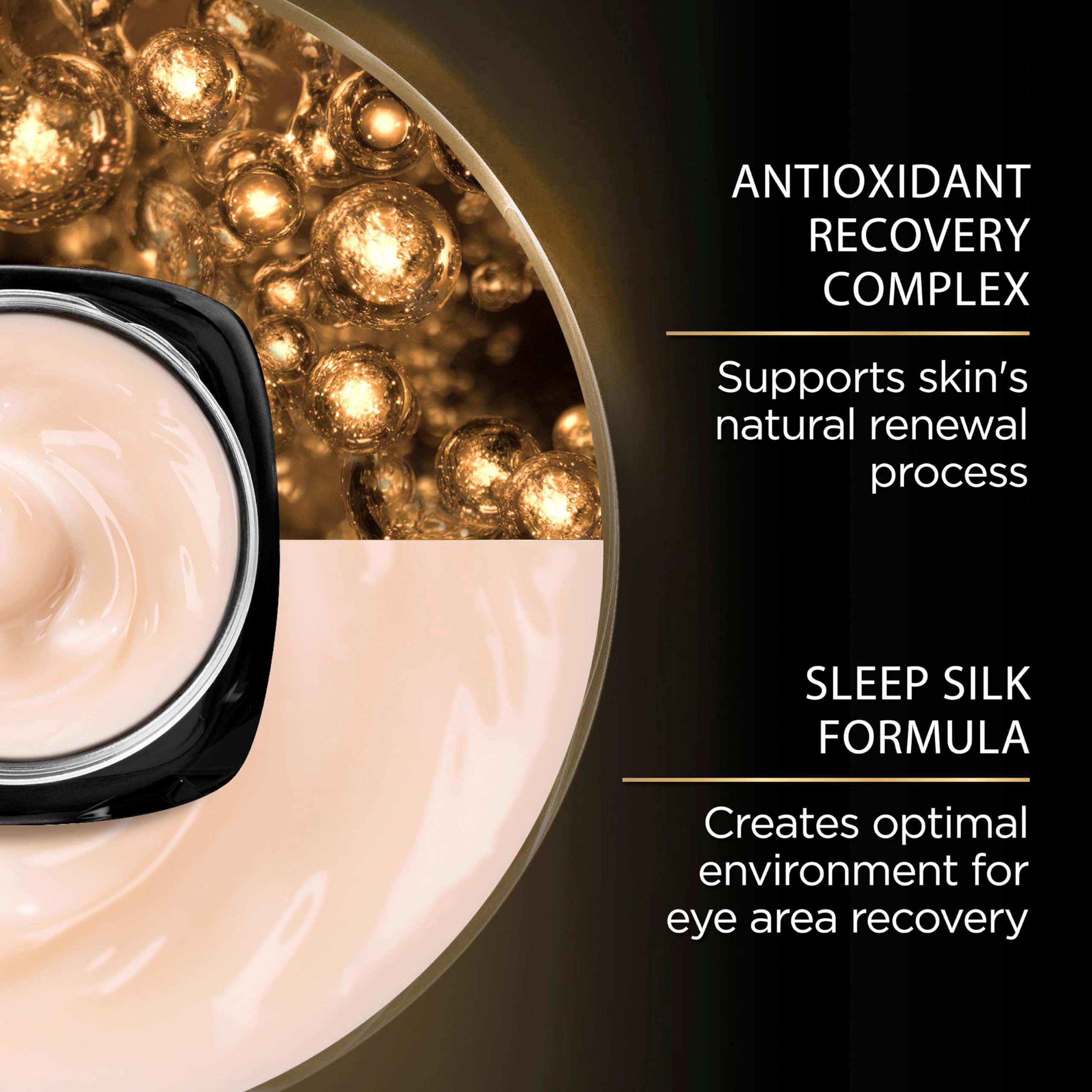 L'Oreal Paris Sleep Silk technology illustration highlighting overnight eye renewal