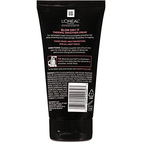 L'Oreal Paris Thermal Smoother Cream on dispenser demonstrates quick application for sleek results.