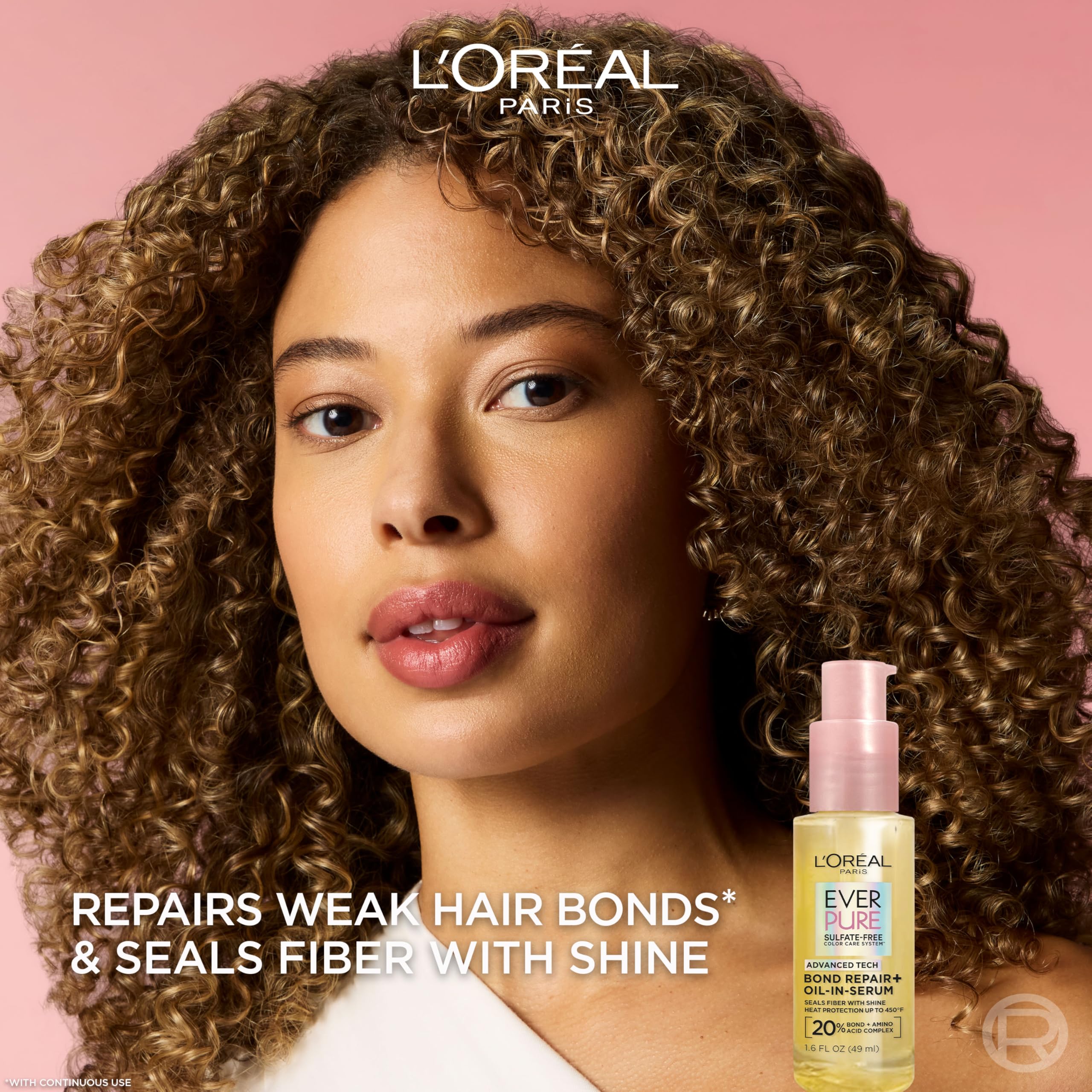 L'Oreal Paris Bond Repair+ Aceite en Suero, aplicación en cabello húmedo para brillo y suavidad.