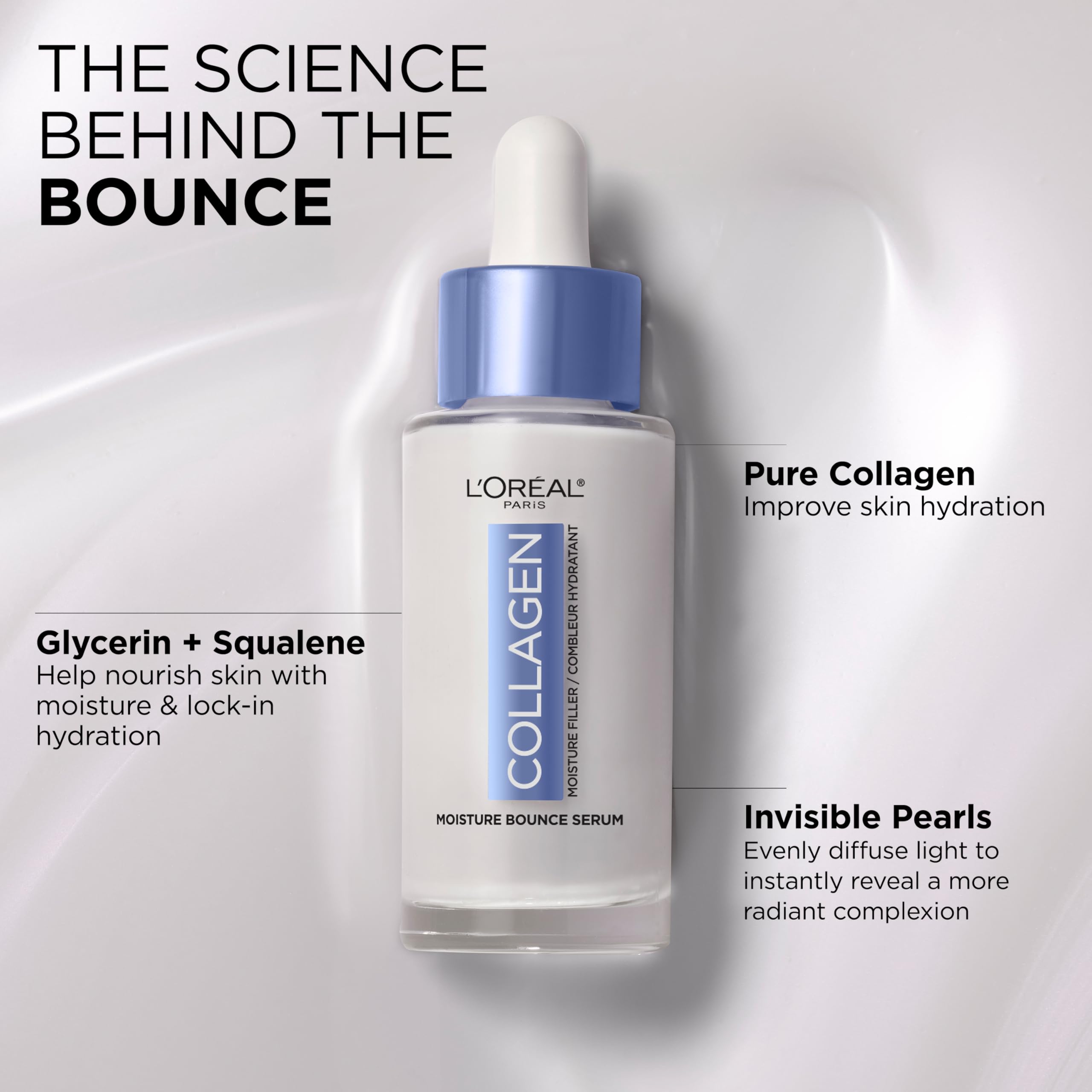 L'Oreal Paris Collagen Moisture Bounce Serum bottle-on-desk for easy use