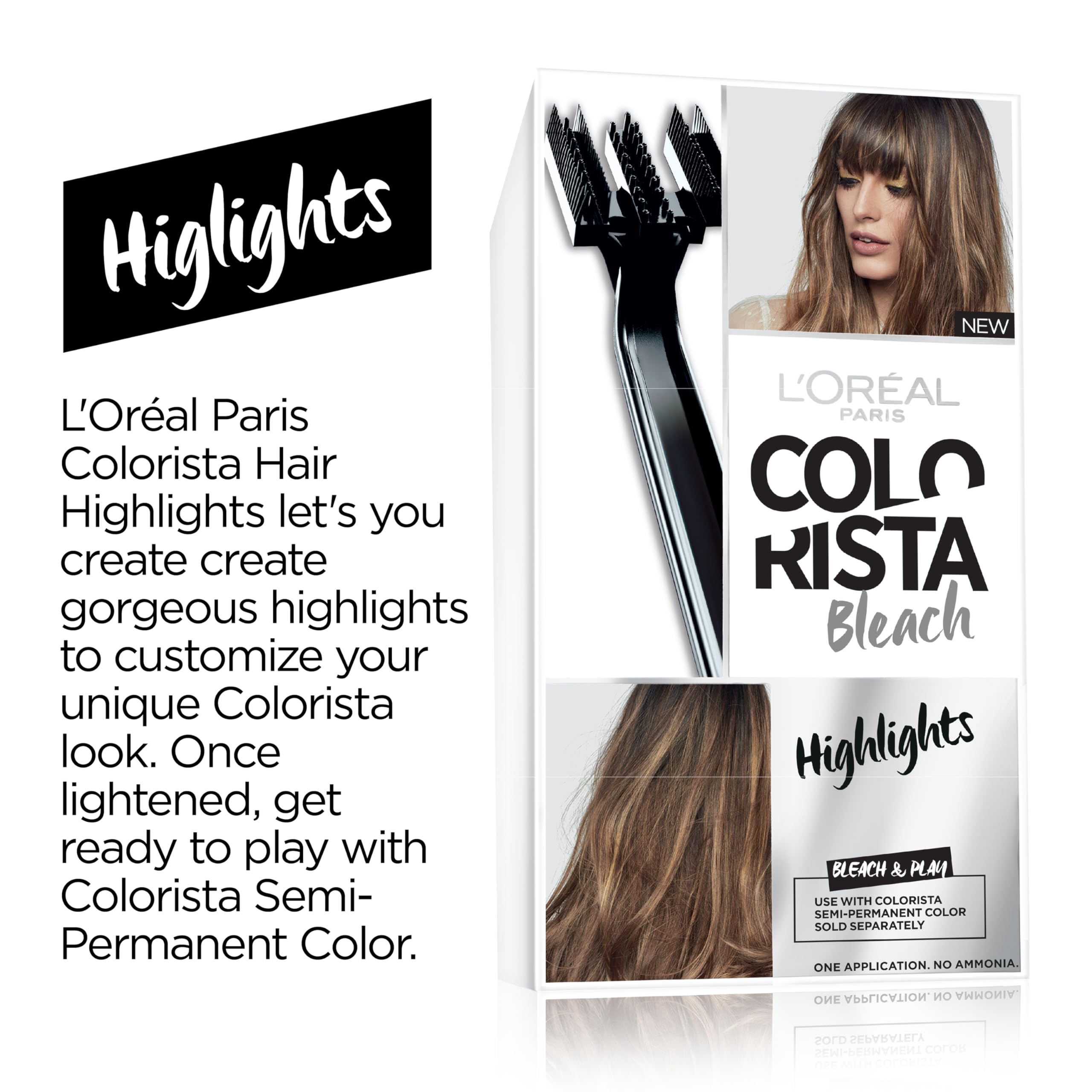 Purple conditioner neutralizing brass on highlighted hair ends after bleaching.