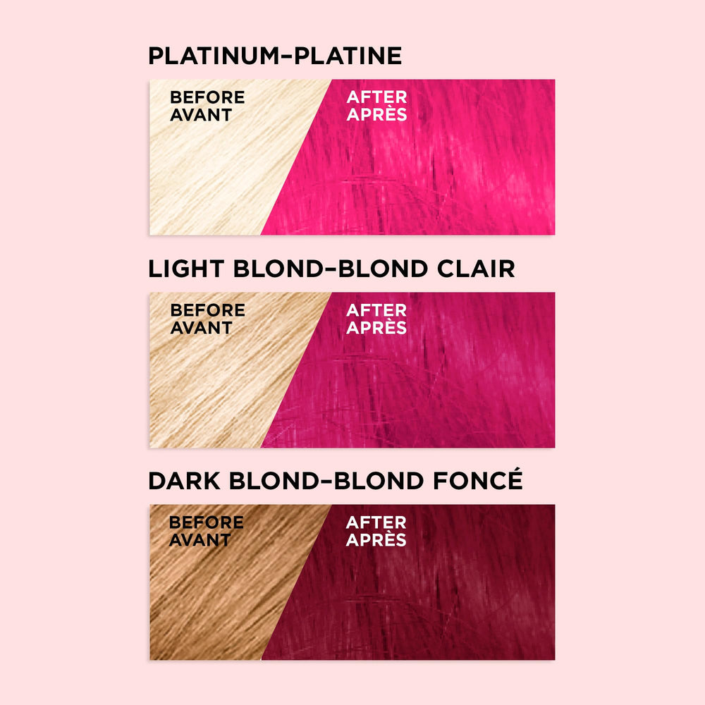 L'Oreal Paris Colorista Metallic Pink on hair displaying vibrant pink shade.
