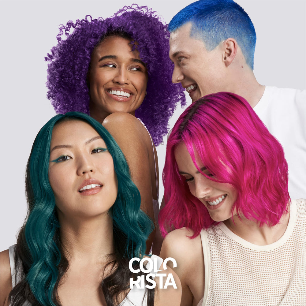 Colorista Teal packaging highlighting vegan and peroxide-free formula.