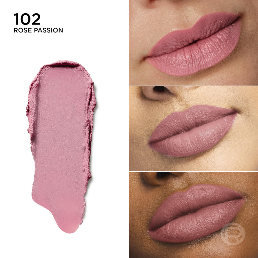 Aplicación rápida de Colour Riche Blurred Matte Rosa Pasión en los labios, acabado suave