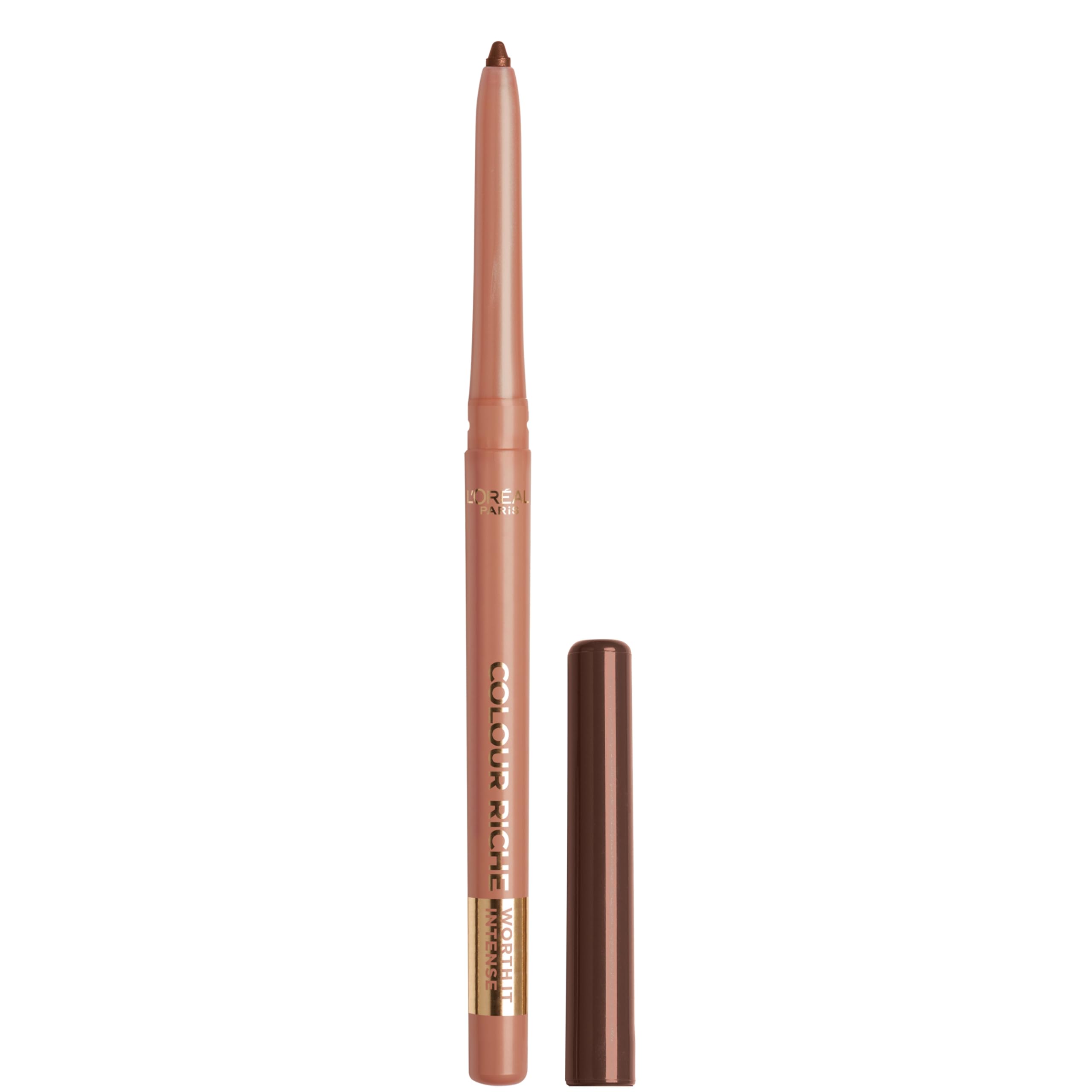 Delineador labial cremoso de L'Oreal Paris en marrón 570, definición precisa.