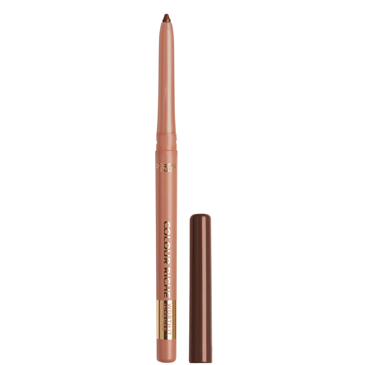 Delineador labial cremoso de L'Oreal Paris en marrón 570, definición precisa.