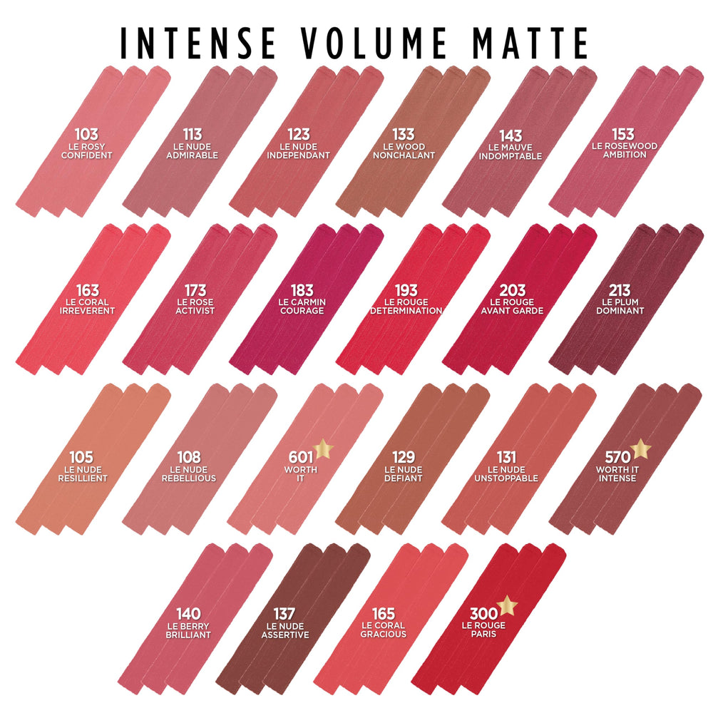 L'Oreal Paris Colour Riche Intense Volume Matte Lipstick doce tonos saturados para muchos tonos de piel.