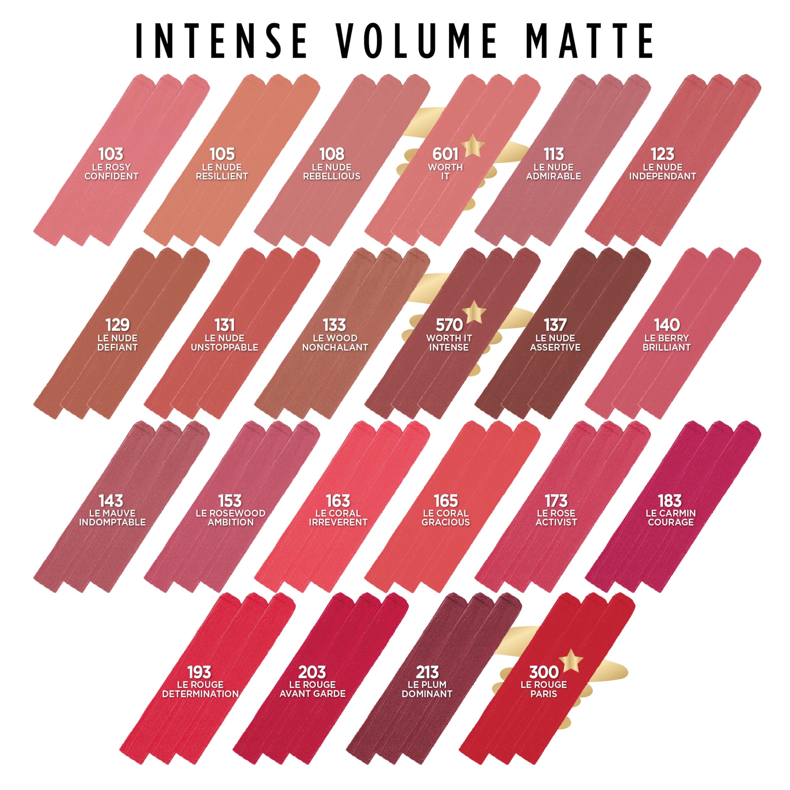 L'Oreal Paris Colour Riche Intense Volume Matte Lipstick with hyaluronic acid for hydration.