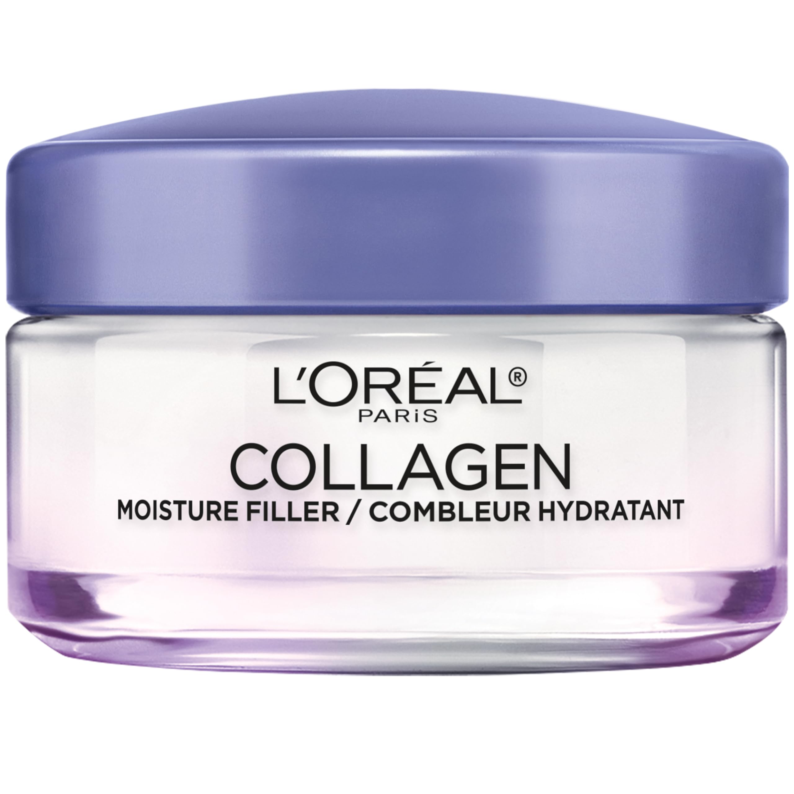 L’Oréal Paris crema diaria con colágeno, botella elegante, hidratación profunda para la piel.
