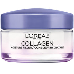 L’Oréal Paris crema diaria con colágeno, botella elegante, hidratación profunda para la piel.