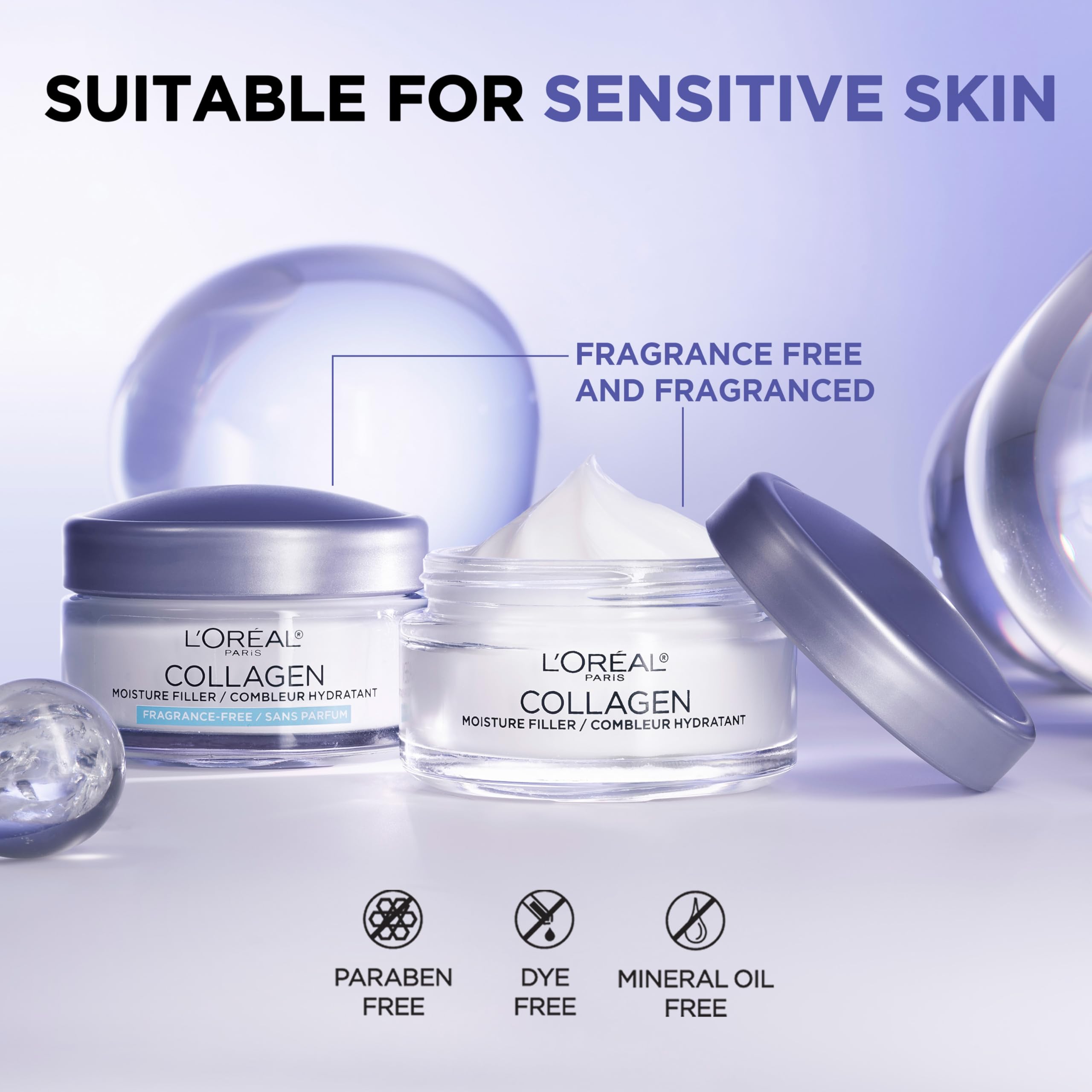 L’Oréal Paris crema diaria con colágeno, consistencia ligera que se absorbe rápido.