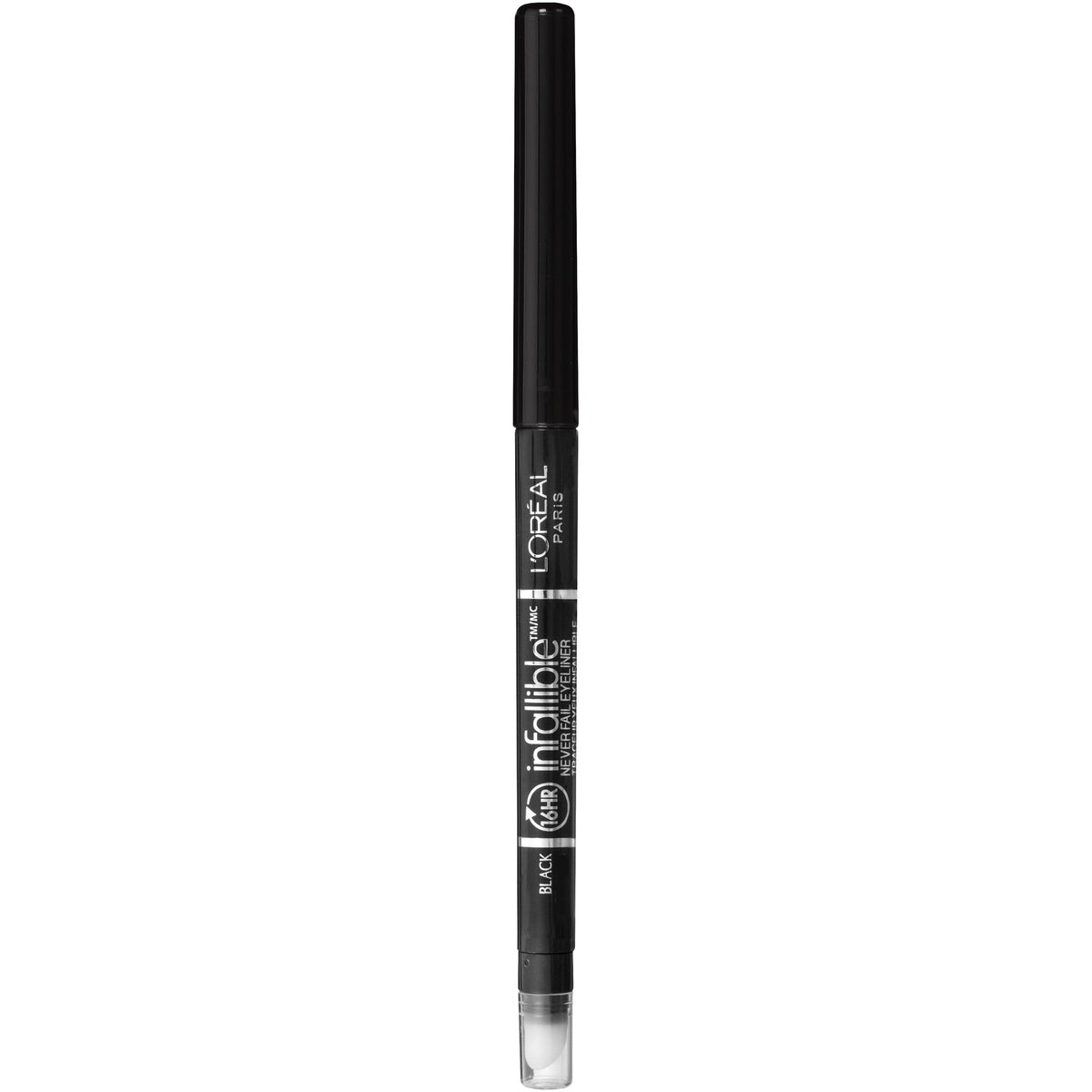 Delineador mecánico Infallible de Loreal Paris, apertura con sacapuntas para precisión duradera.
