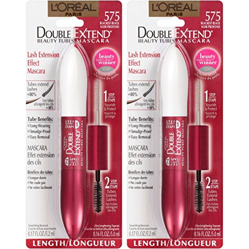 L'Oreal Paris Double Extend tubing topcoat close-up showing ultra-lengthening tubes.