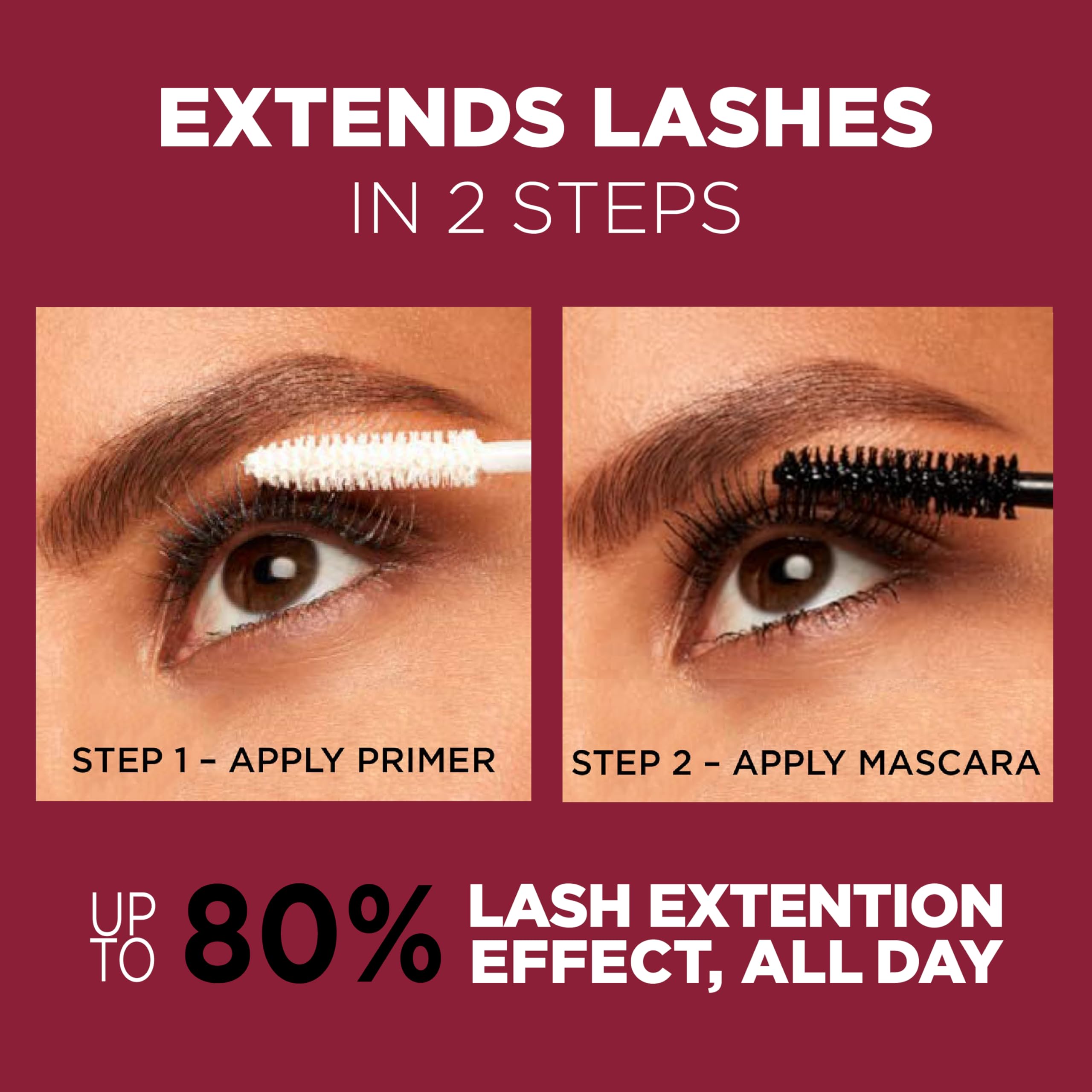 L'Oréal Paris Double Extend capa alargadora envuelve cada pestaña para mayor extension