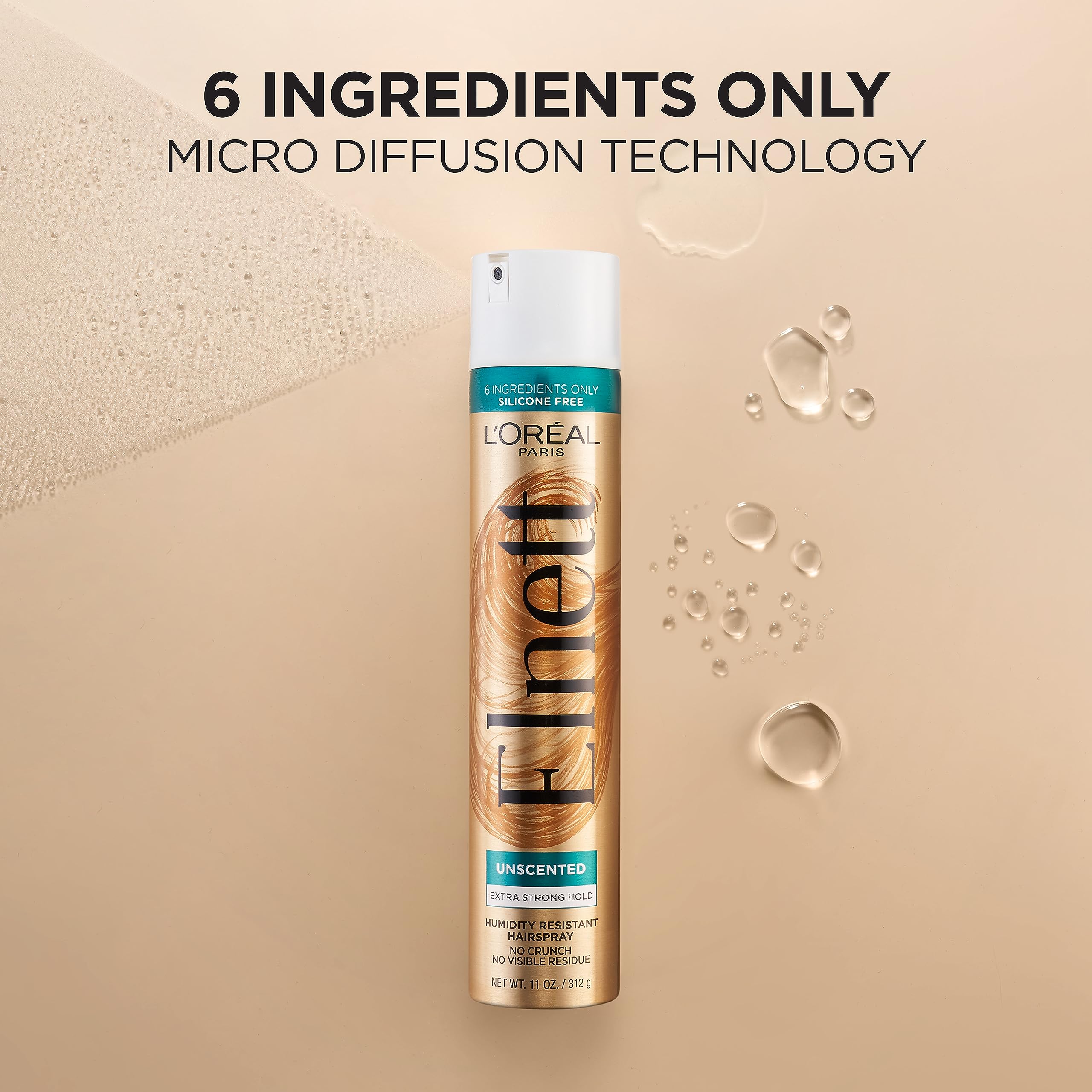 Packaging variation note for L'Oreal Paris Elnett Satin unscented hairspray.