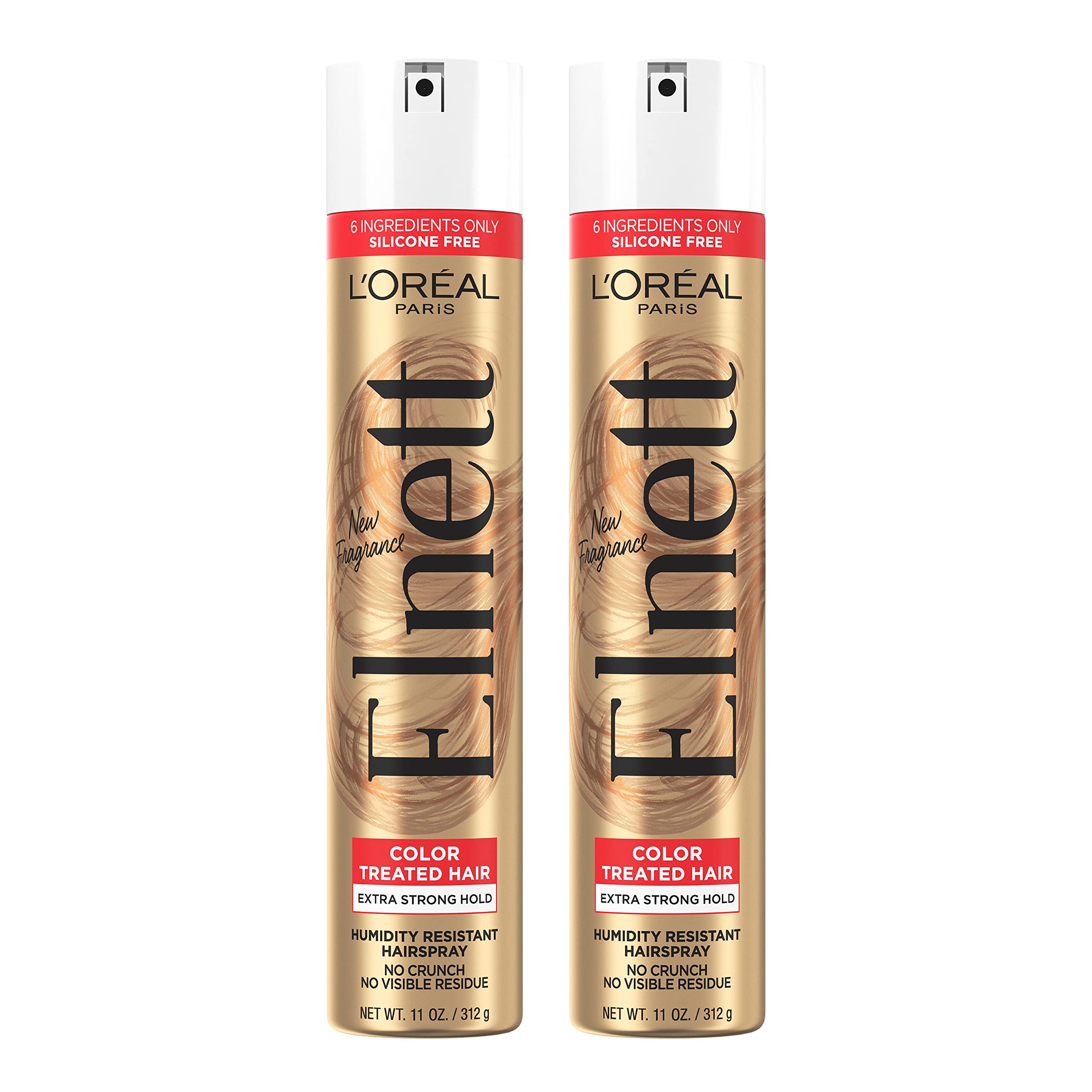 L'Oreal Paris Elnett Satin color-treated hairspray 11oz offers long-lasting brushable hold.