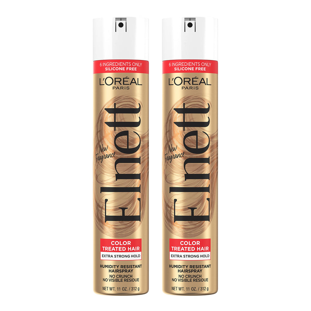 L'Oreal Paris Elnett Satin color-treated hairspray 11oz offers long-lasting brushable hold.