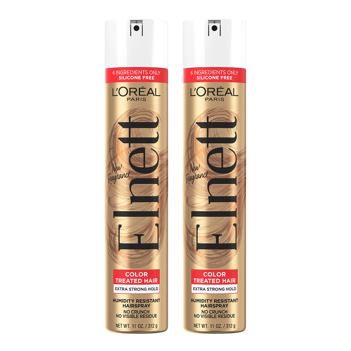 L'Oreal Paris Elnett Satin color-treated hairspray 11oz offers long-lasting brushable hold.