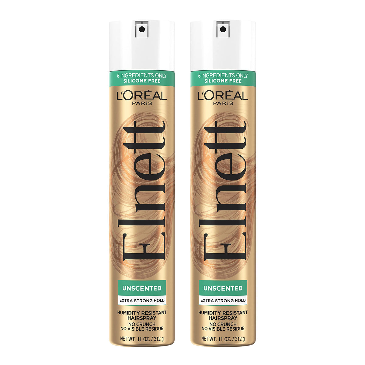 L'Oreal Paris Elnett Satin bottle shows micro diffusion for an even, quick-dry mist.