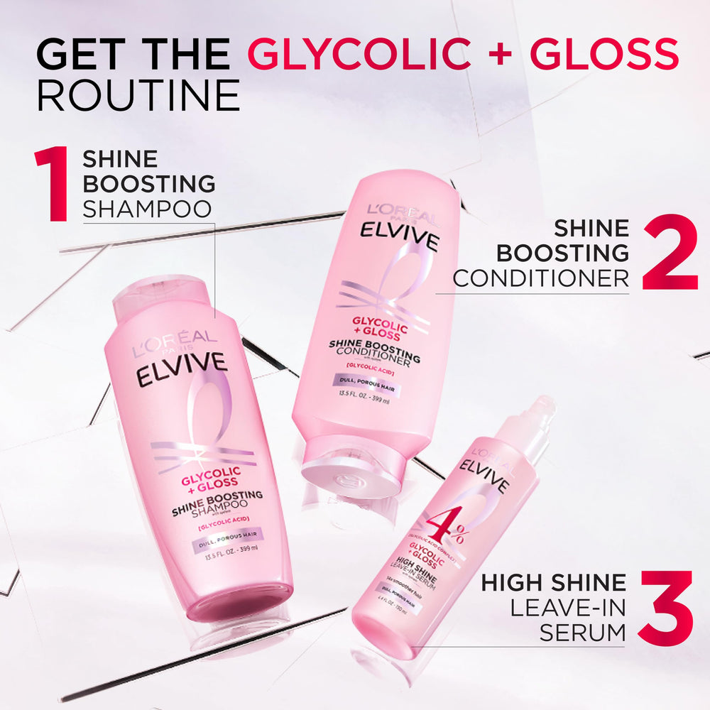 Daily-use kit image showing complete Glycolic + Gloss set from L'Oreal Paris.