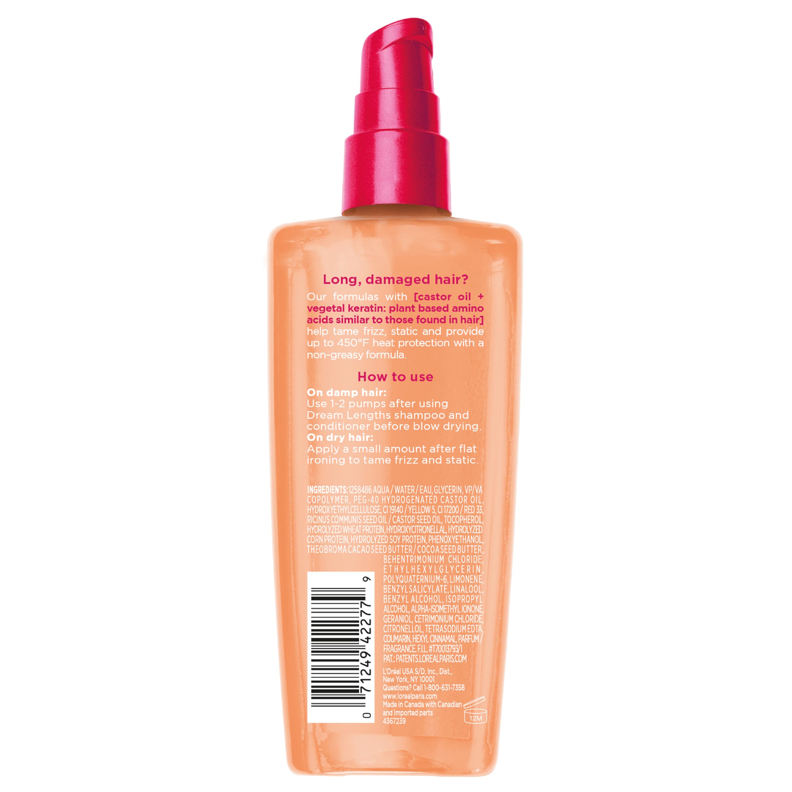 L'Oreal Paris Elvive Dream Lengths Frizz Killer Serum with long hair showing frizz-free result.