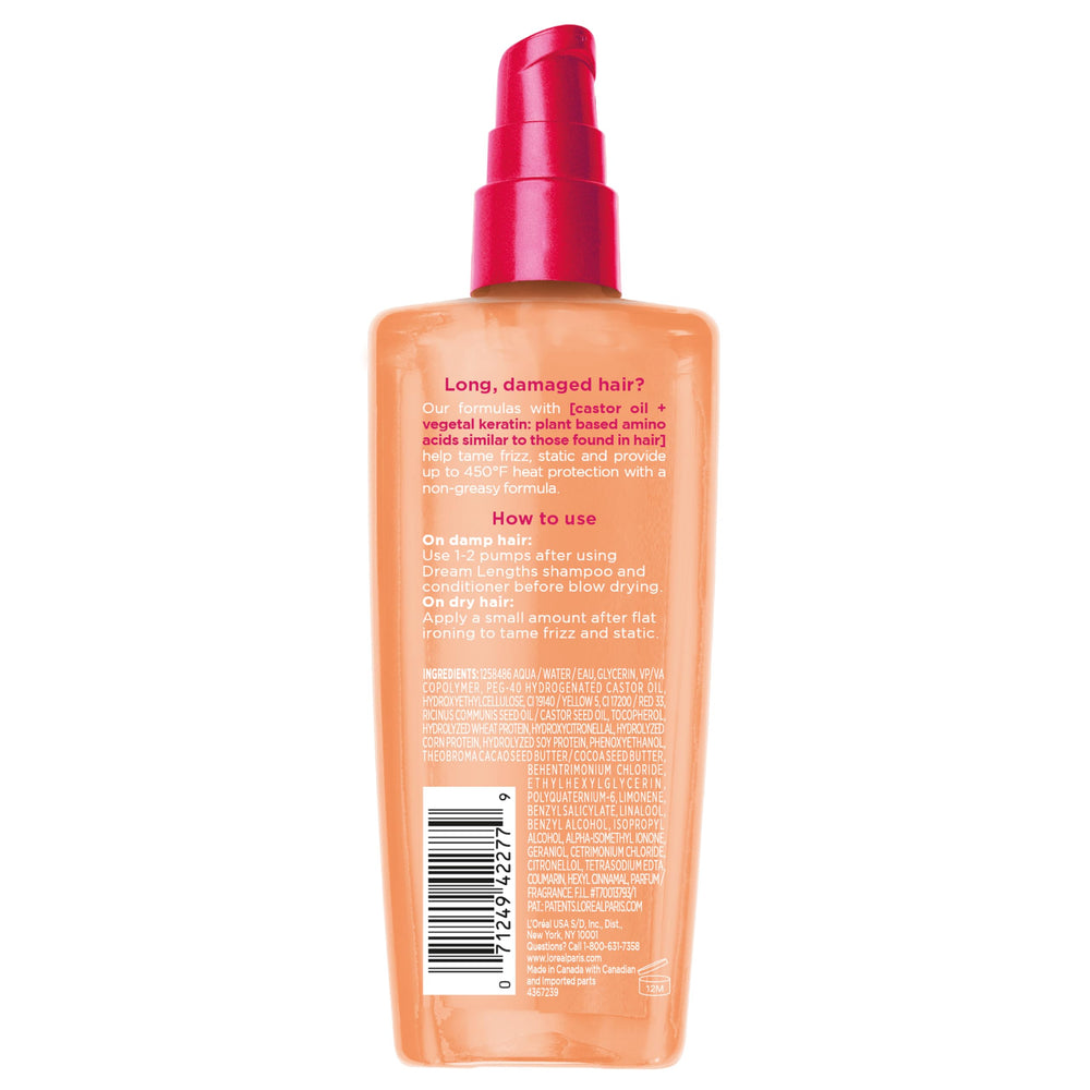 L'Oreal Paris Elvive Dream Lengths Frizz Killer Serum with long hair showing frizz-free result.