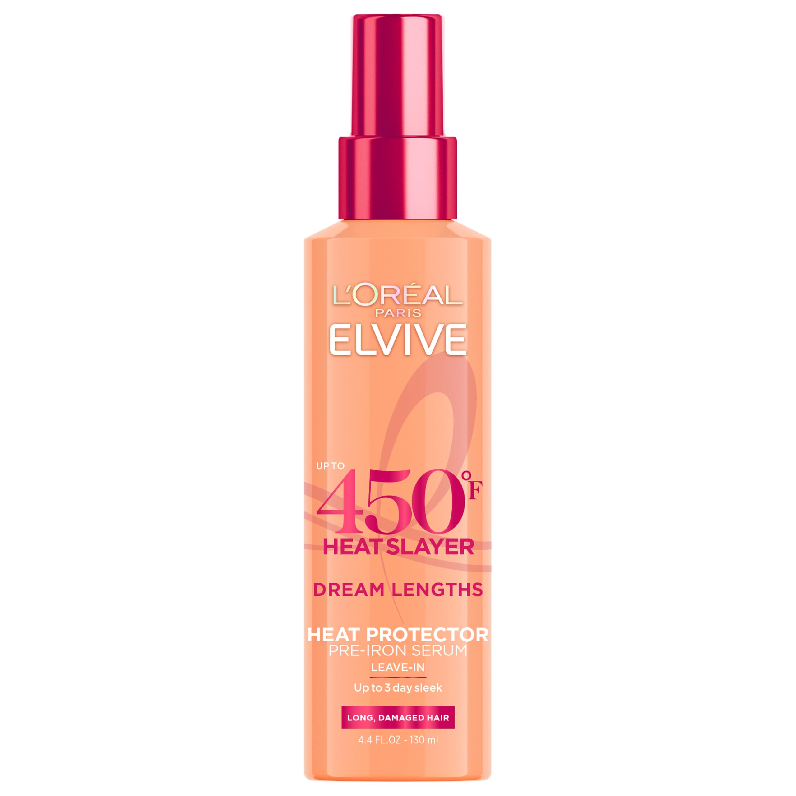 Elvive Dream Lengths Heat Slayer spray bottle highlights heat protection for long hair