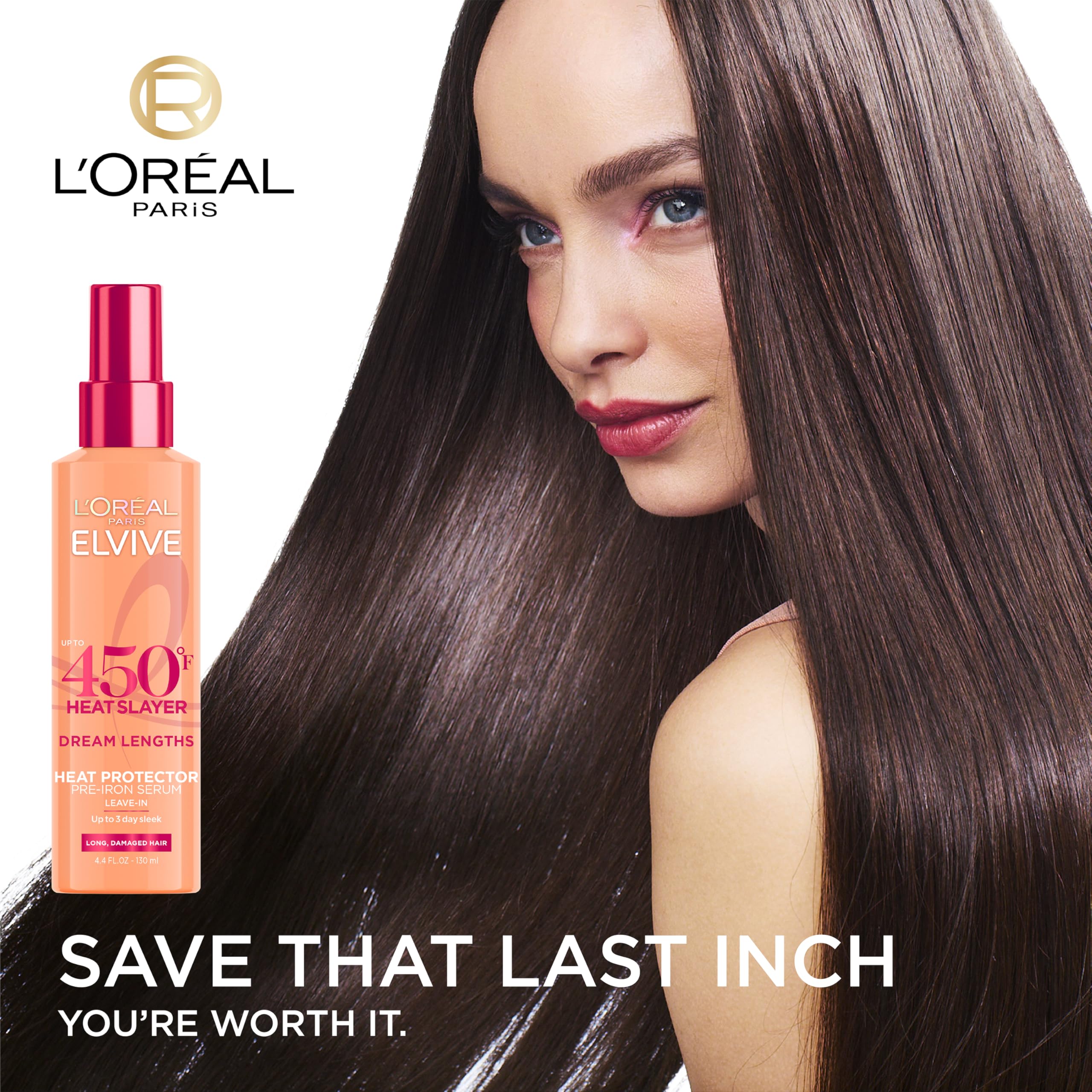 Label close-up of Elvive Dream Lengths Heat Slayer showing lightweight protection