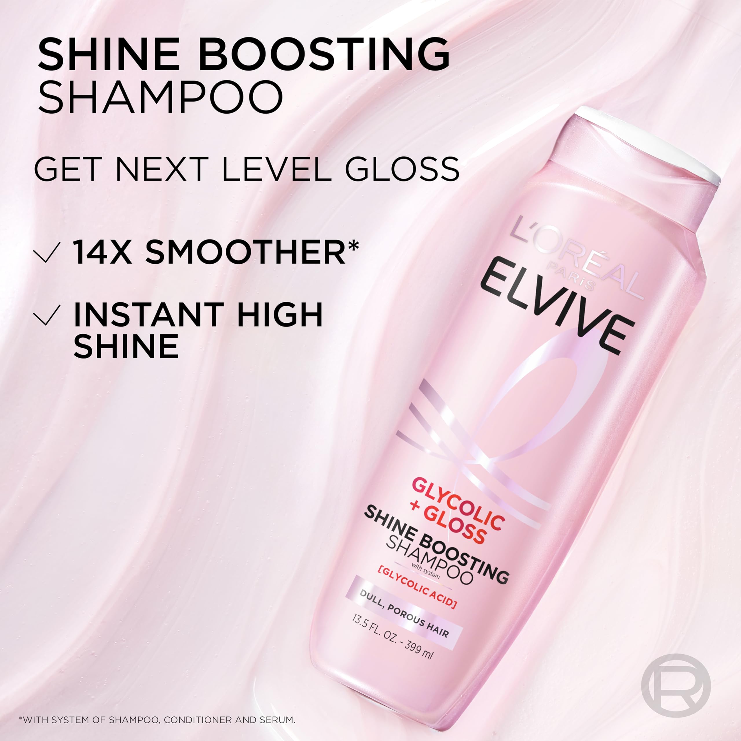 Gloss-boosting routine step-by-step shine visualization from Elvive Glycolic + Gloss.