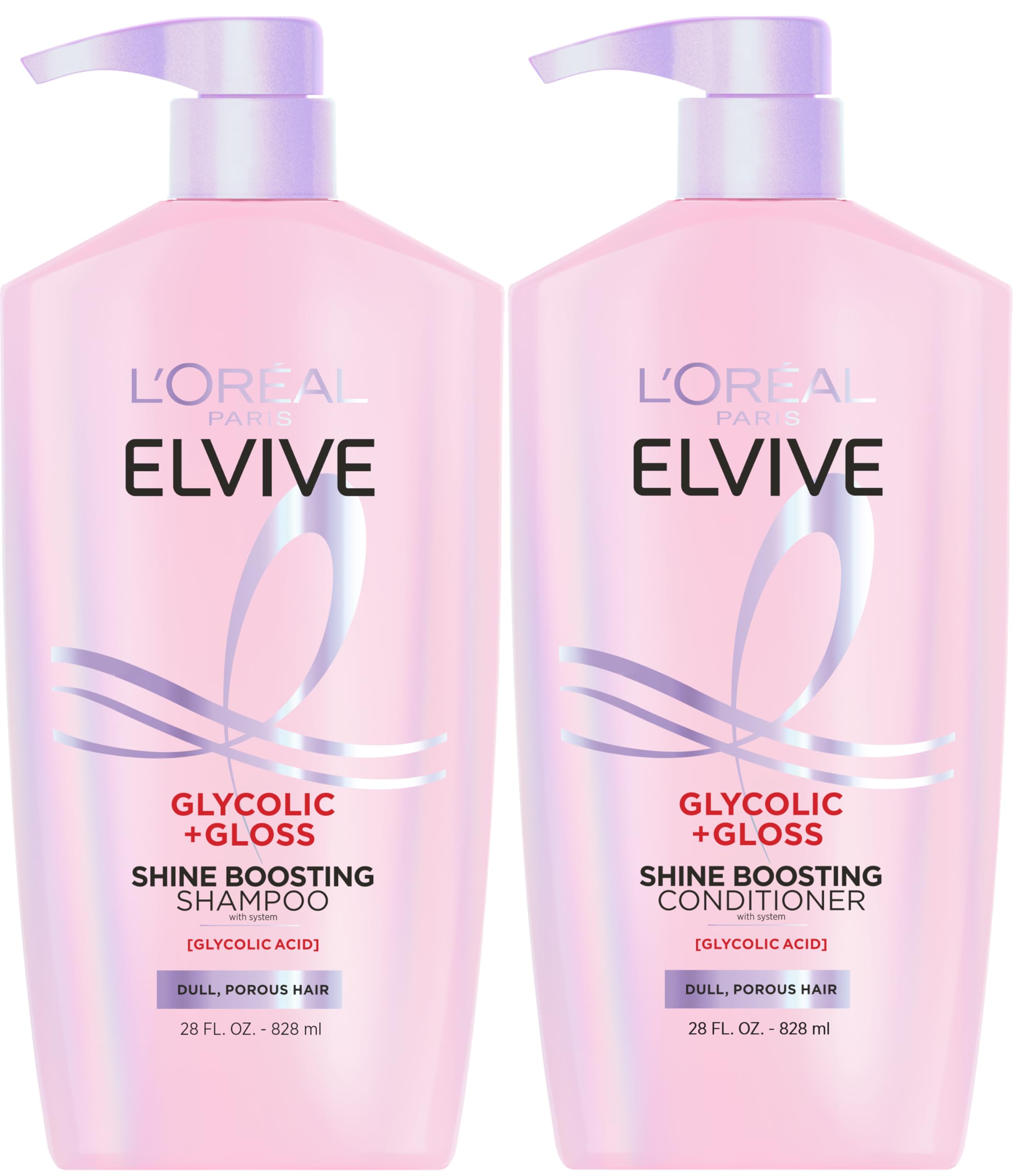 L'Oreal Paris Elvive Glycolic + Gloss shampoo bottle for instant high shine.