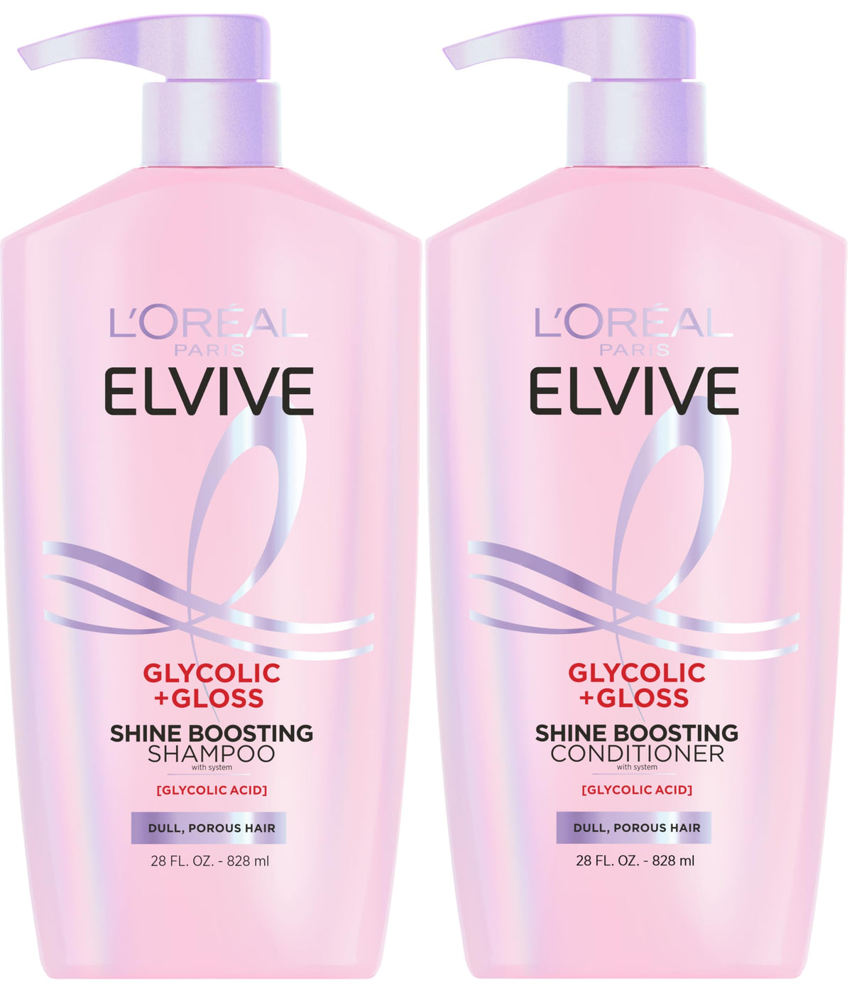 L'Oreal Paris Elvive Glycolic + Gloss shampoo bottle for instant high shine.