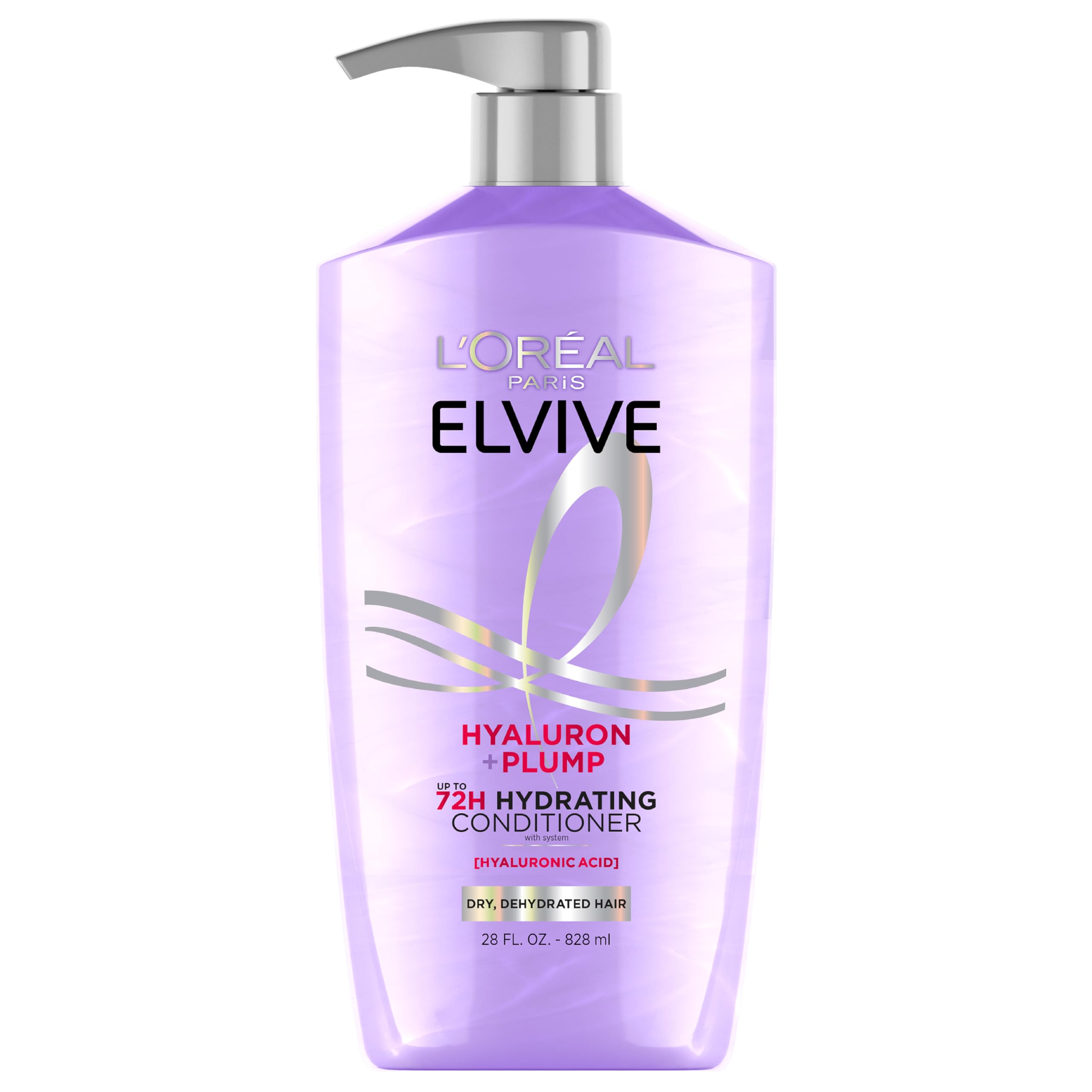 Acondicionador Hyaluron Plump de L'Oreal Paris, botella frontal, cabello seco más suave.