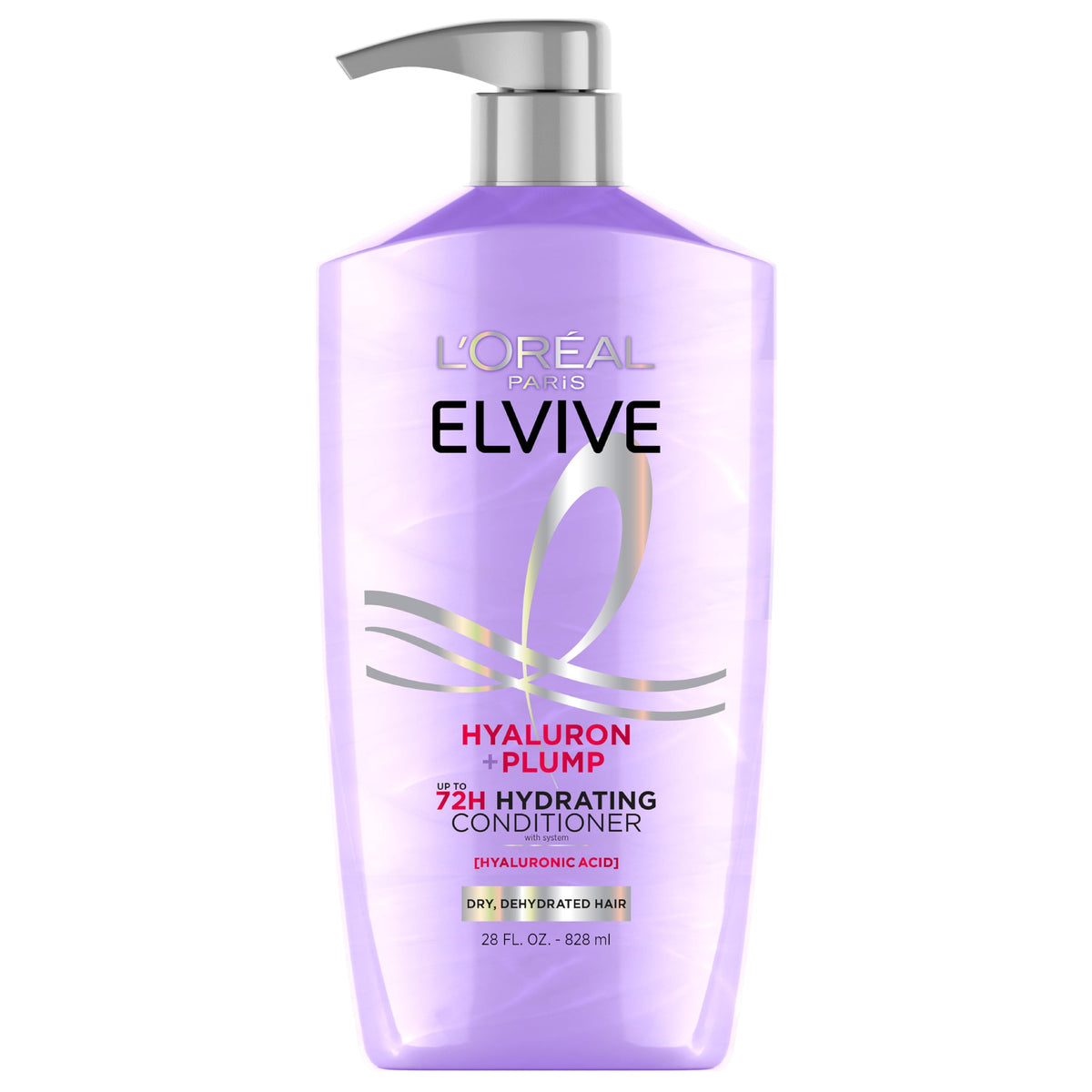 Acondicionador Hyaluron Plump de L'Oreal Paris, botella frontal, cabello seco más suave.