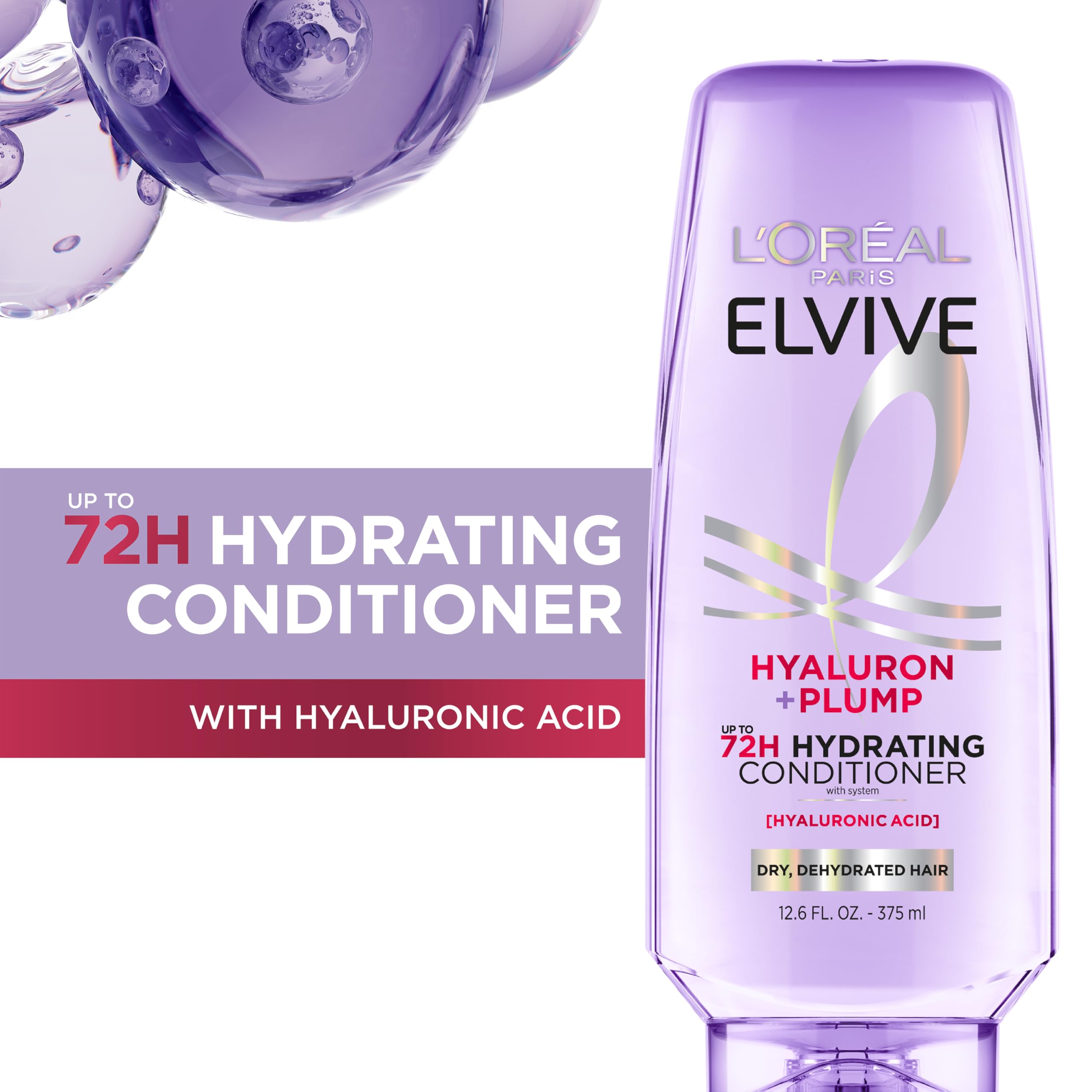 L'Oreal Paris Elvive Hyaluron Plump conditioner pump shows easy dispensing for quick hydration