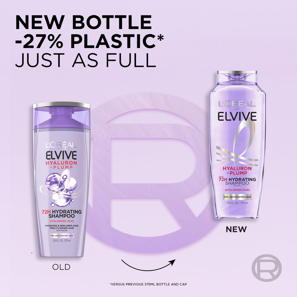 L'Oreal Paris Elvive Hyaluron Plump conditioner tube highlights detangling moisture for dehydrated hair.