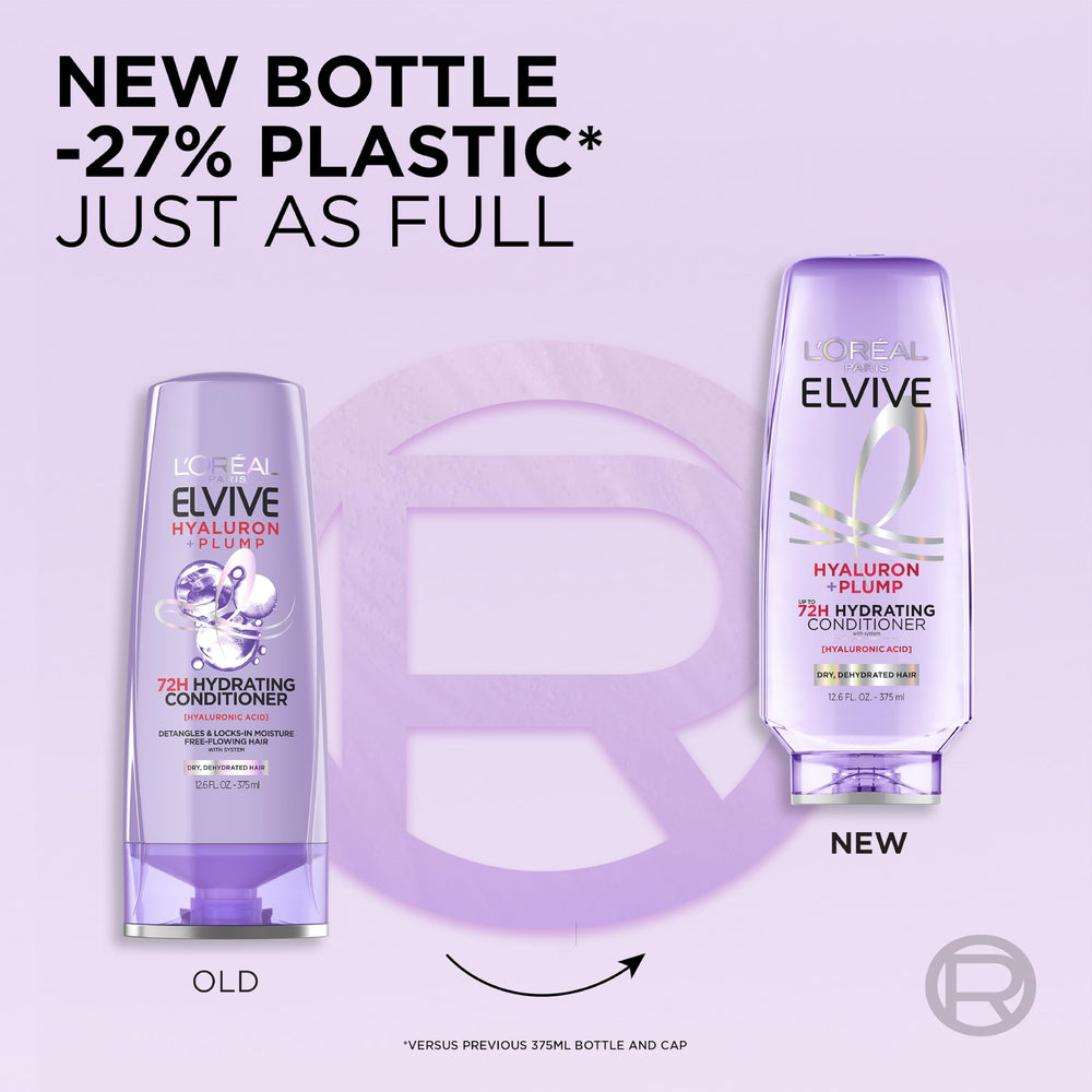L'Oreal Paris Elvive Hyaluron Plump hair strands closeup reveals glossy, bouncy shine