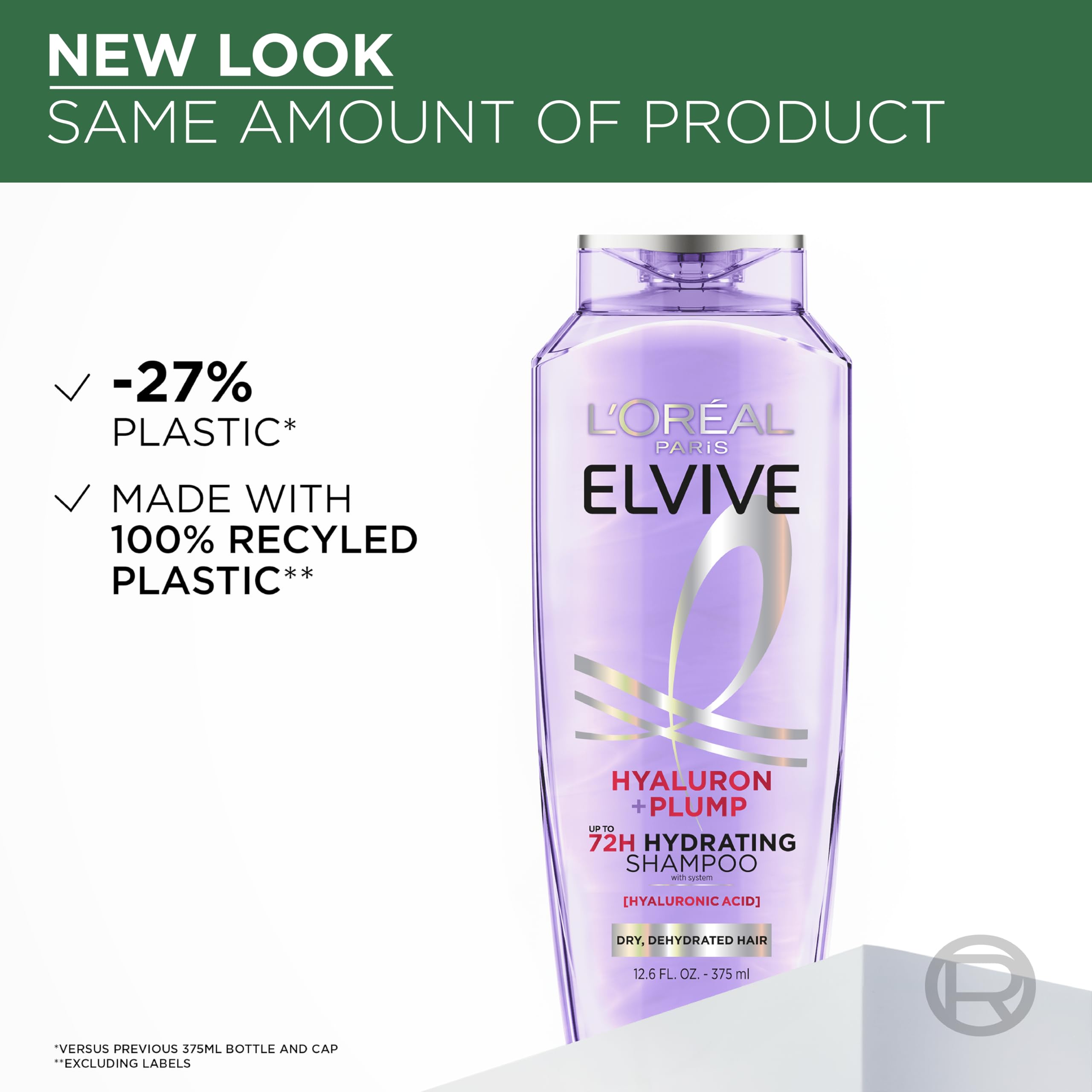 L'Oreal Paris Elvive Hyaluron Plump range packshot showcases complete hydrating regimen.