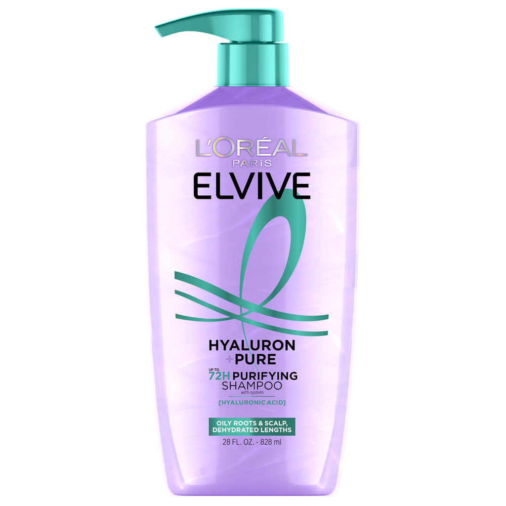 L'Oréal Paris Elvive Hyaluron + Pure, botella frontal, purifica el cuero cabelludo y deja raíces limpias.