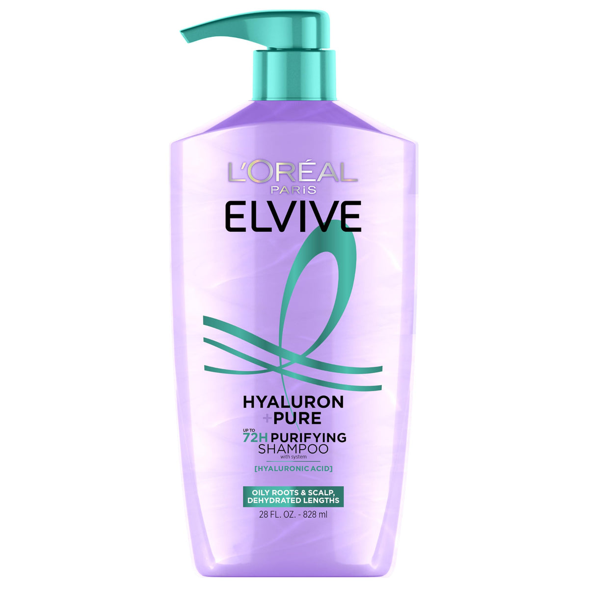 L'Oréal Paris Elvive Hyaluron + Pure, botella frontal, purifica el cuero cabelludo y deja raíces limpias.