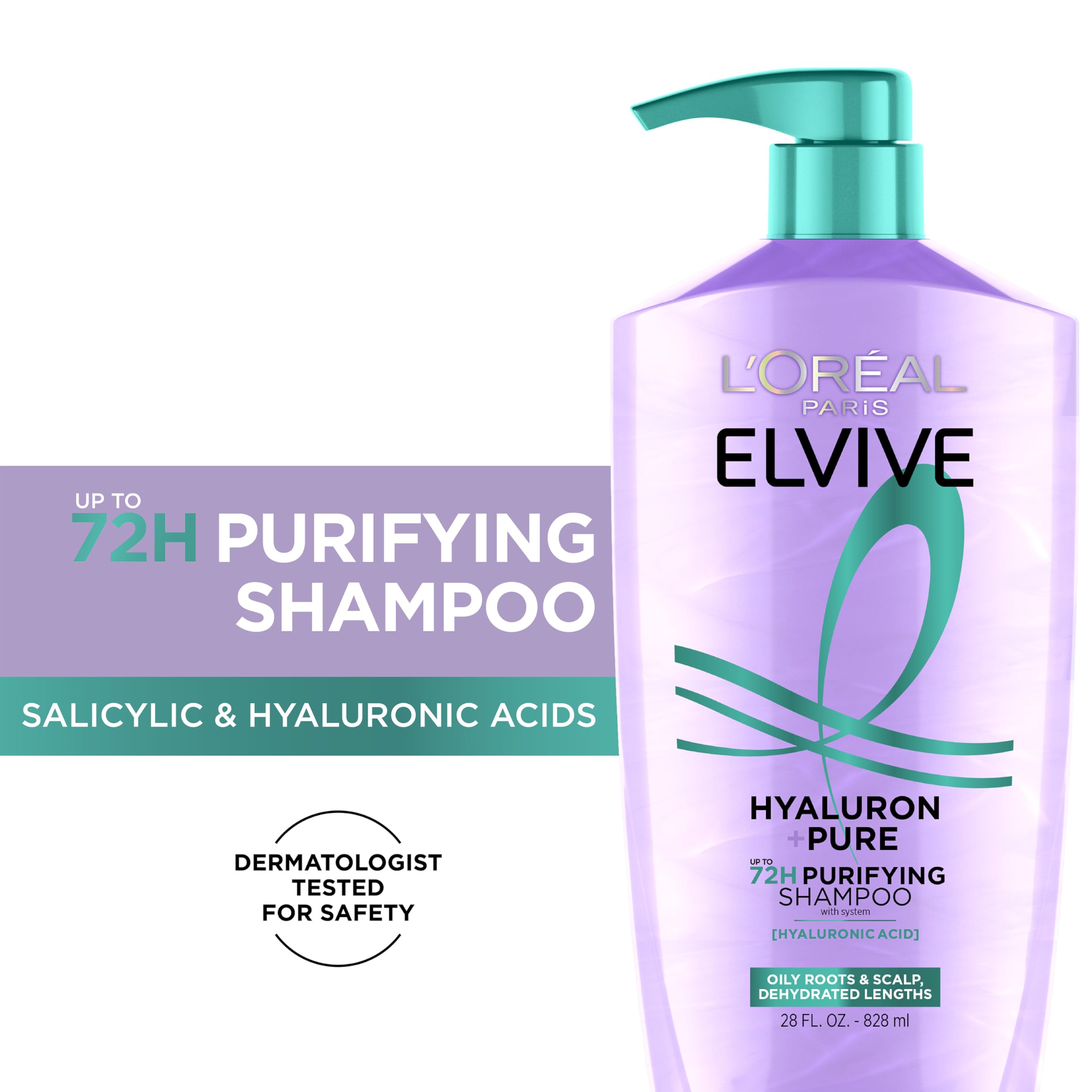 L'Oréal Paris Elvive Hyaluron + Pure, etiqueta luminosa, aroma fresco que acompaña la limpieza.