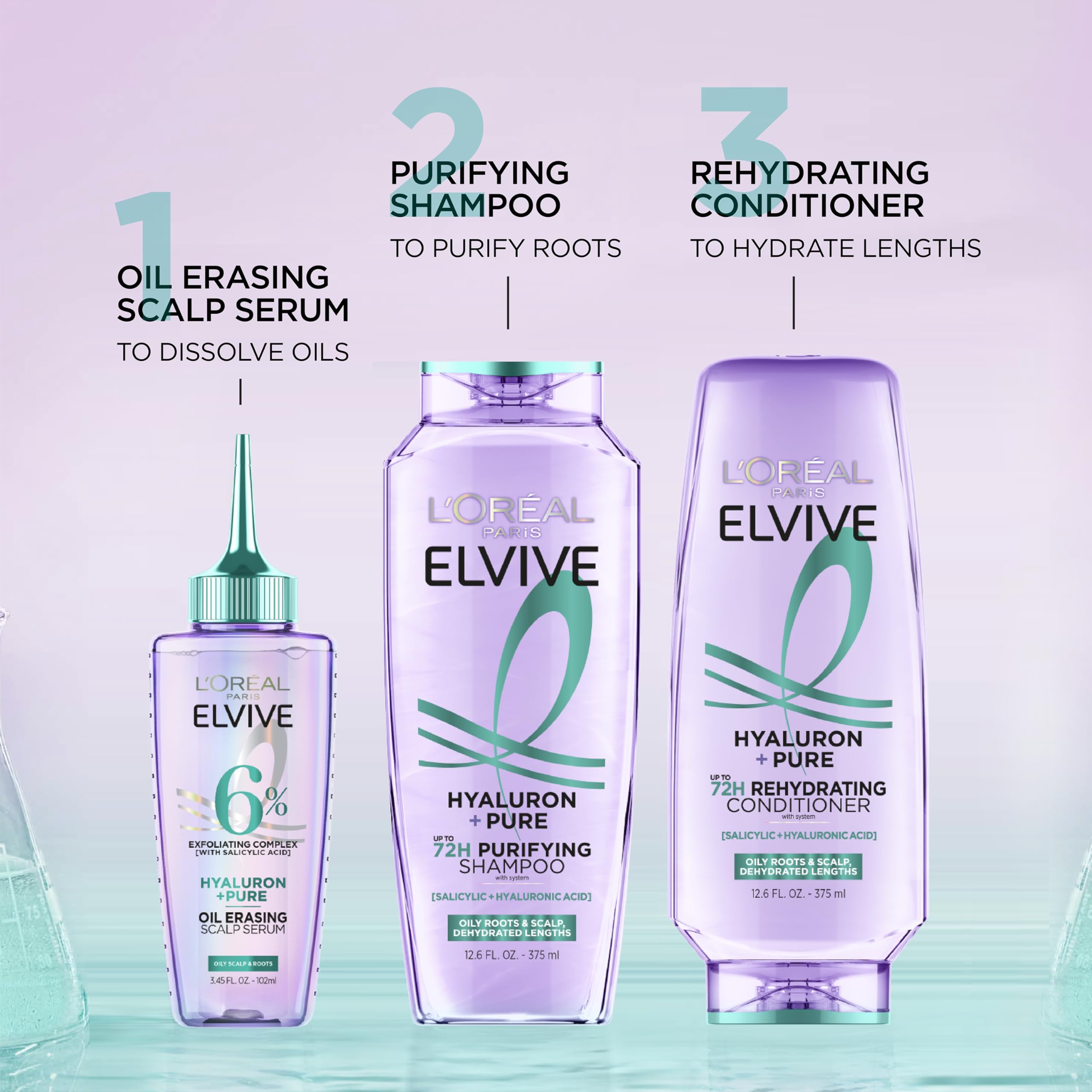 Frasco Hyaluron Pure de L’Oréal Paris: envase práctico para la rutina de cuidado capilar.