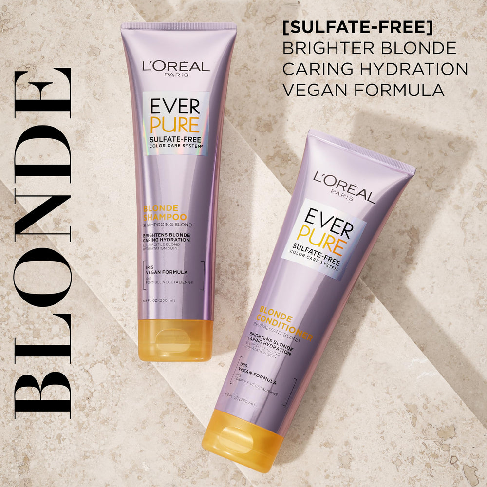 L'Oreal Paris EverPure Blonde Shampoo being applied to hair for brassiness balance