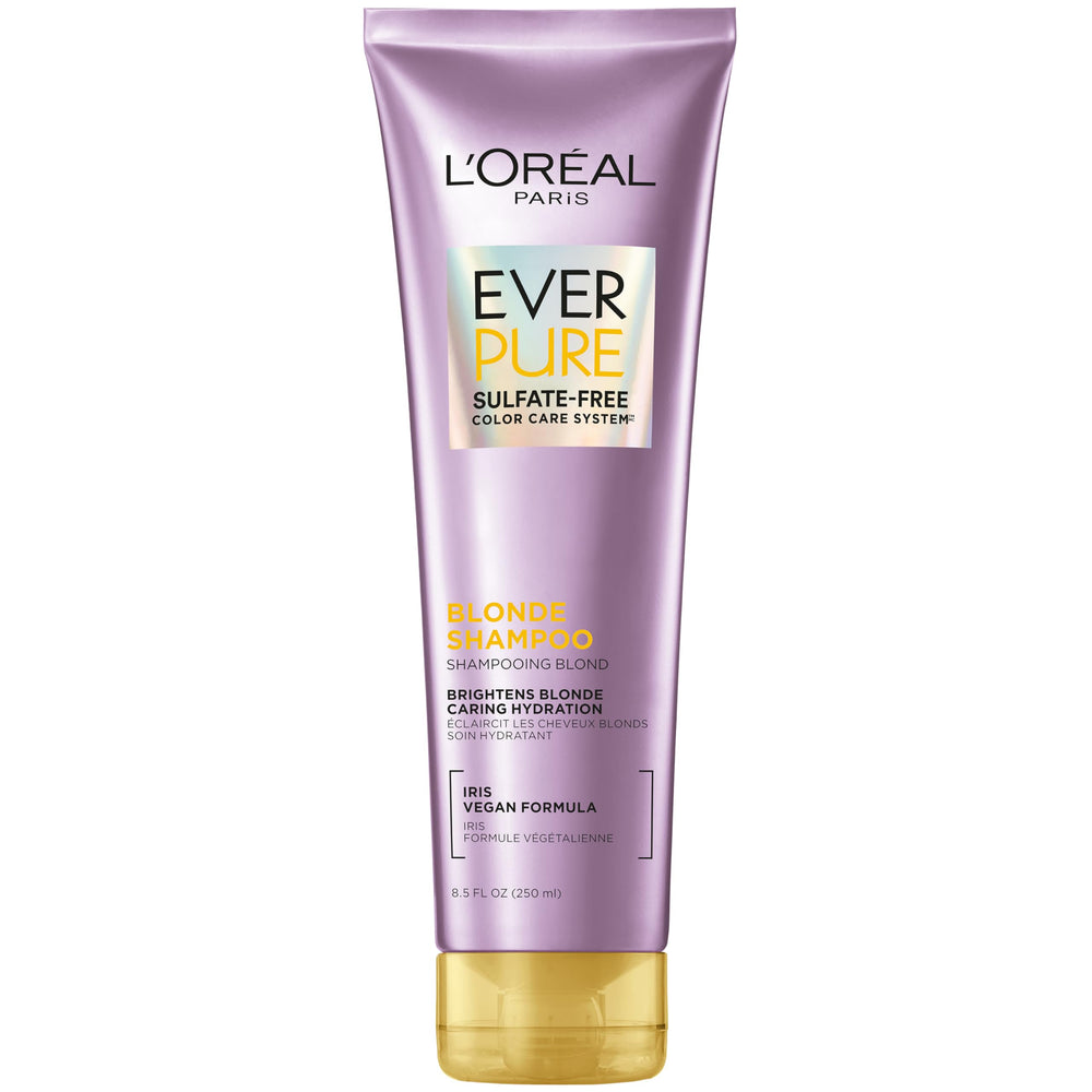 L'Oreal Paris EverPure Blonde Shampoo bottle showing sulfate-free color care benefits