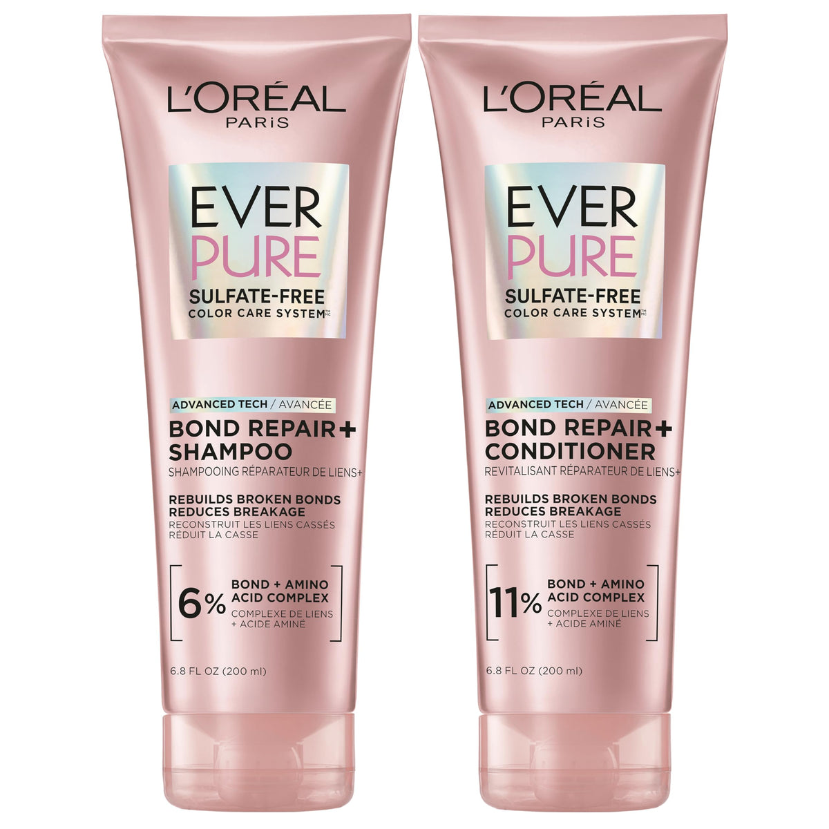 L’Oréal Paris EverPure Bond Repair+ champú fortalece la fibra capilar y protege el color.