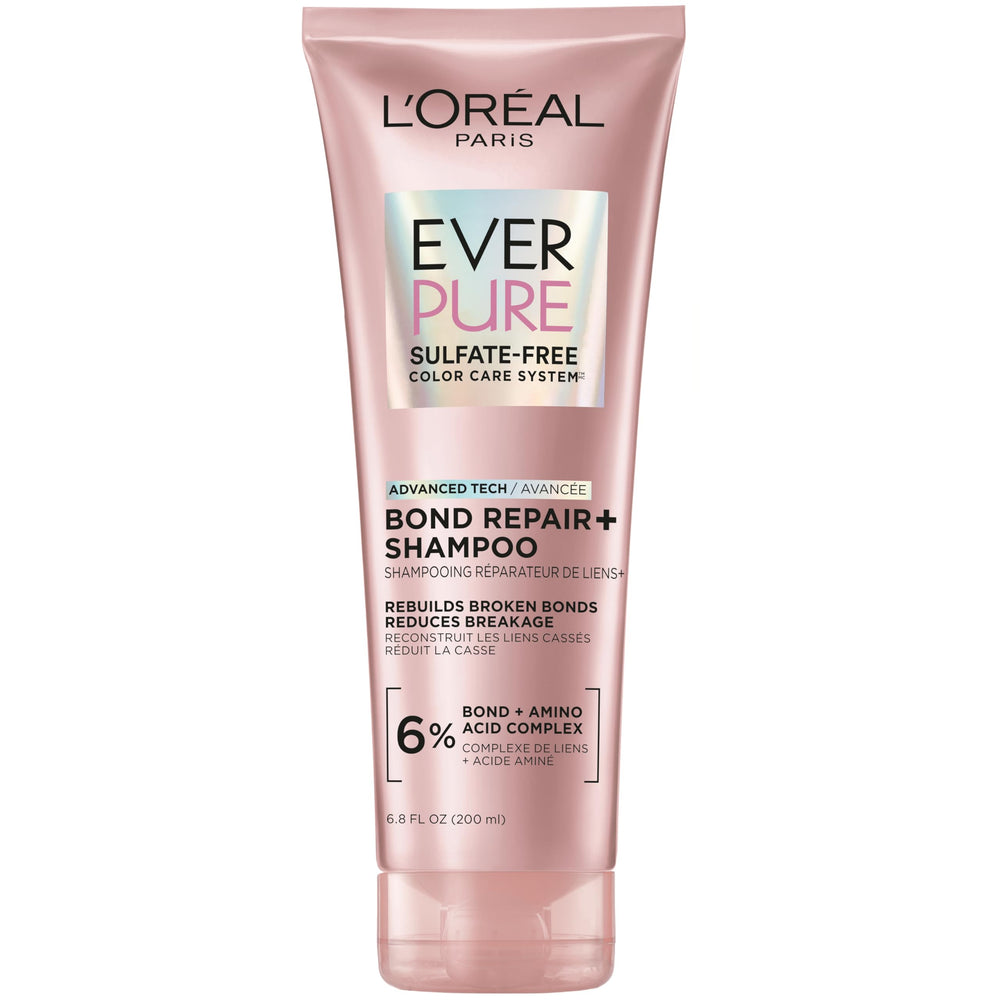 L’Oréal Paris EverPure Bond Repair+ Shampoo en botella, fortalece cabellos teñidos y reduce la rotura.
