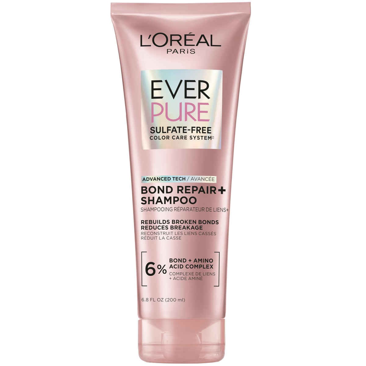 L’Oréal Paris EverPure Bond Repair+ Shampoo en botella, fortalece cabellos teñidos y reduce la rotura.