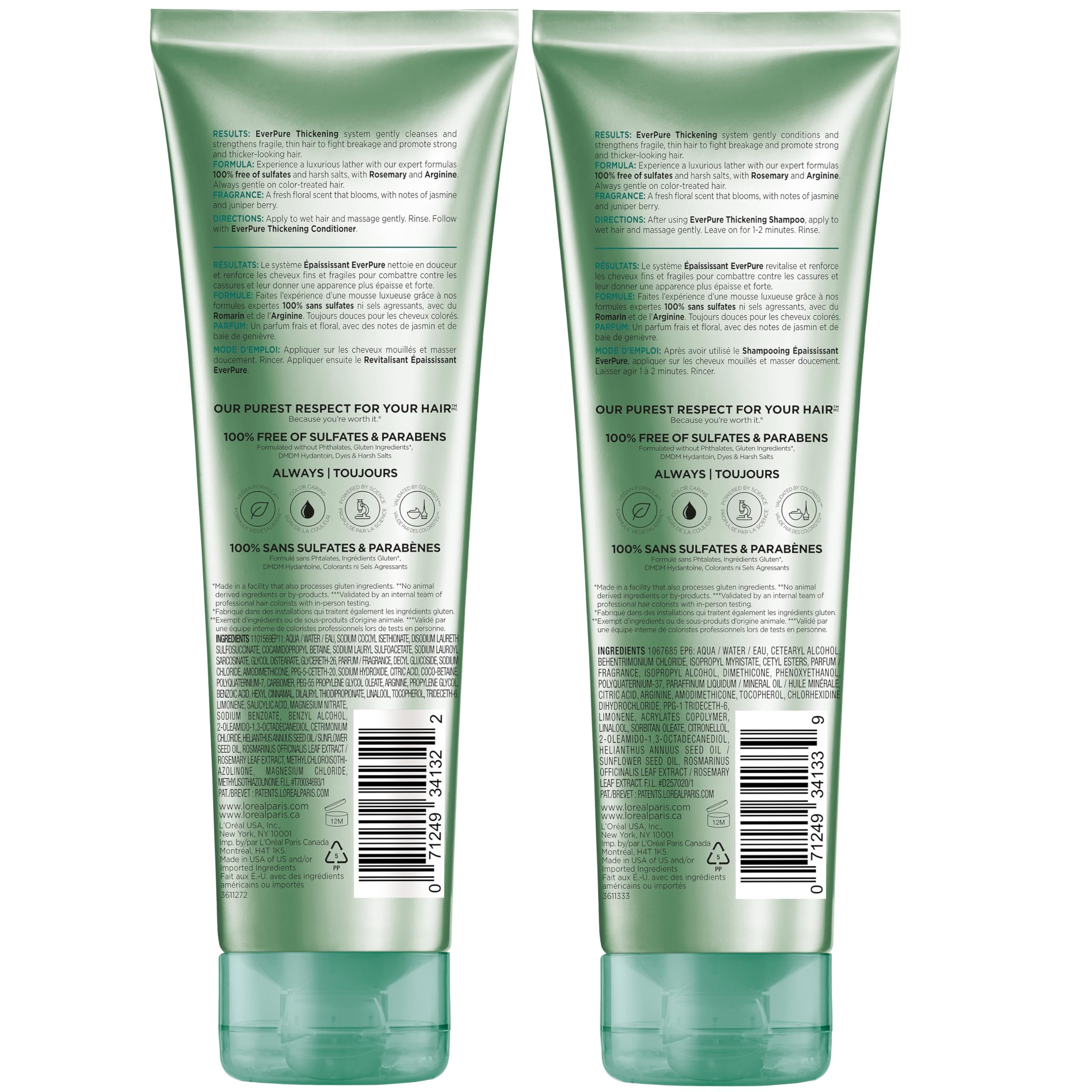L'Oreal Paris EverPure cabello fino tras la lavada muestra volumen y cuerpo