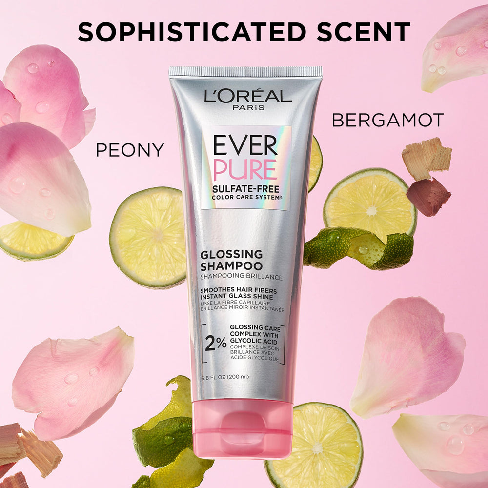 L'Oreal Paris EverPure color-treated hair gloss captures reflective shine.